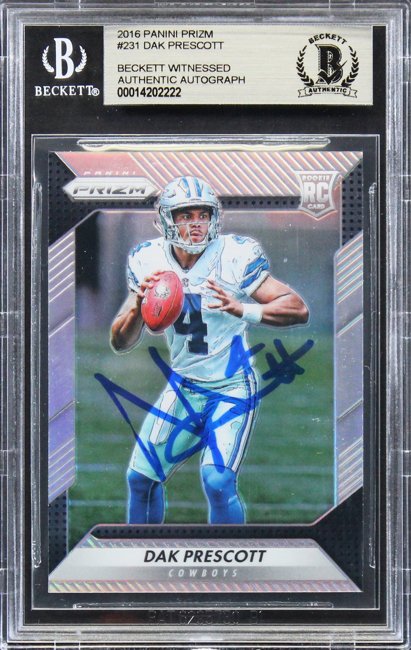 Cowboys Dak Prescott Signed 2016 Panini Prizm #231 Rookie Card BAS Slabbed