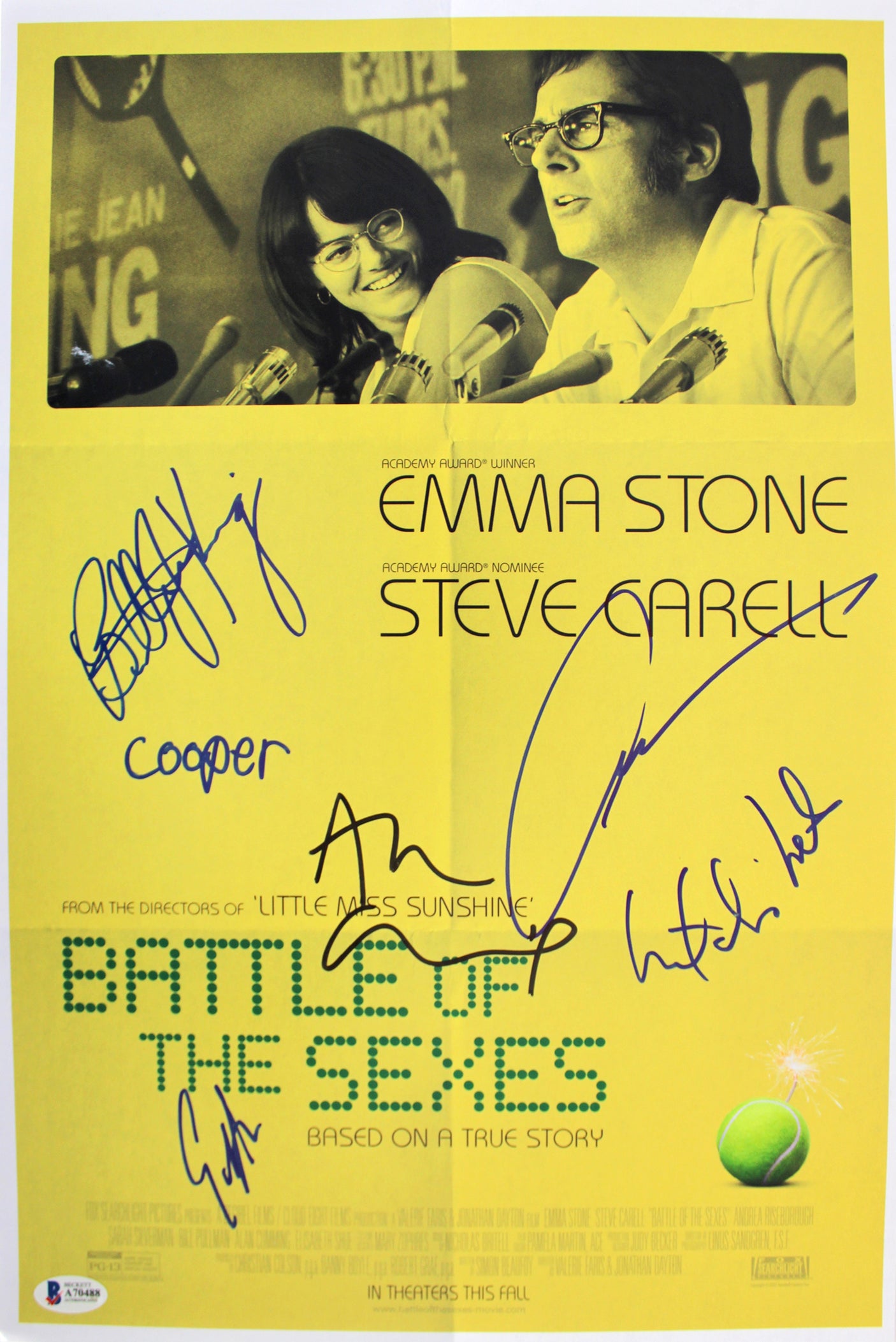 Battle Of The Sexes (6) King, Cumming, Olsen +3 Signed 12x18 Photo BAS #A70488