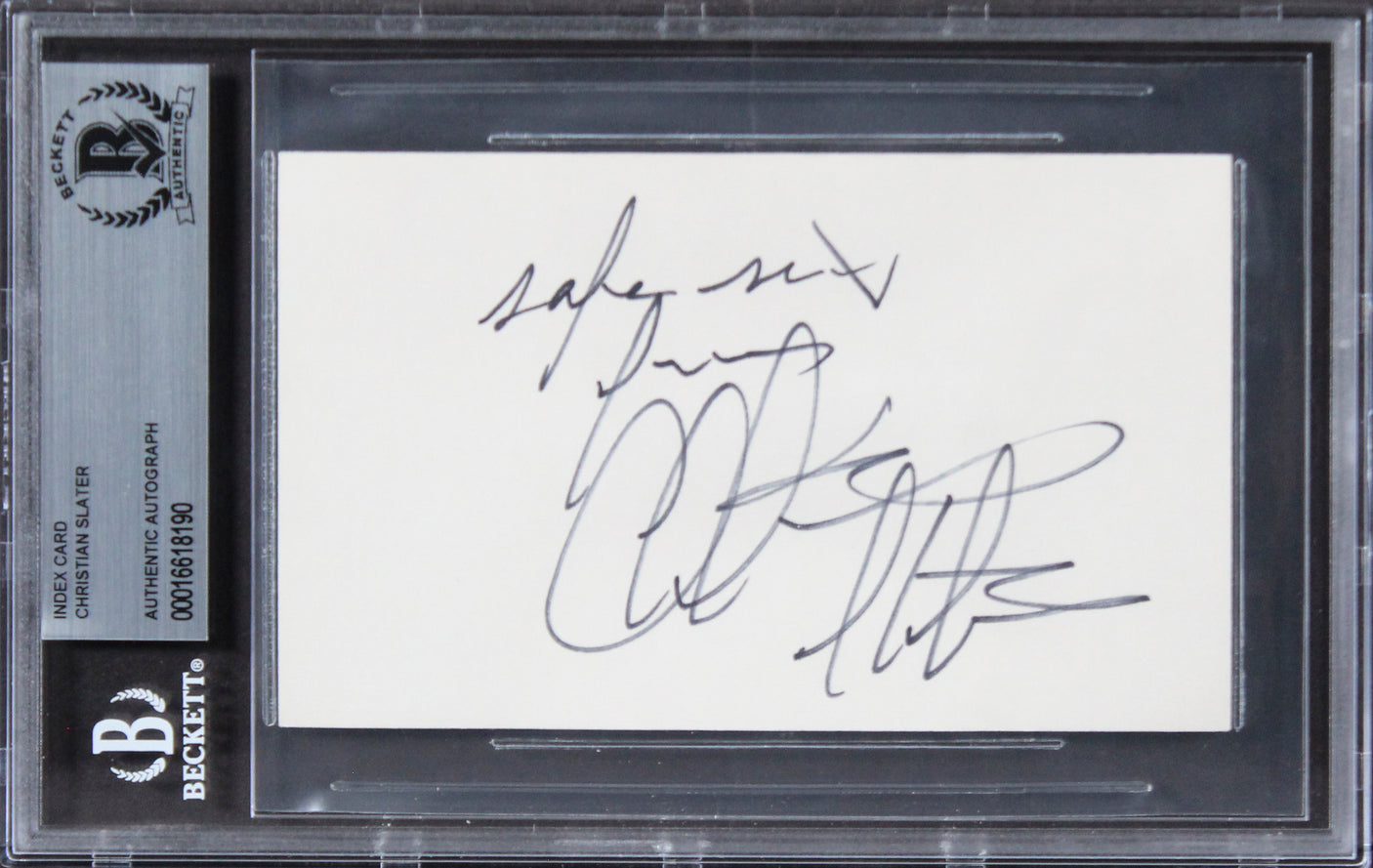 Christian Slater Heathers Authentic Signed 3x5 Index Card BAS Slabbed 3