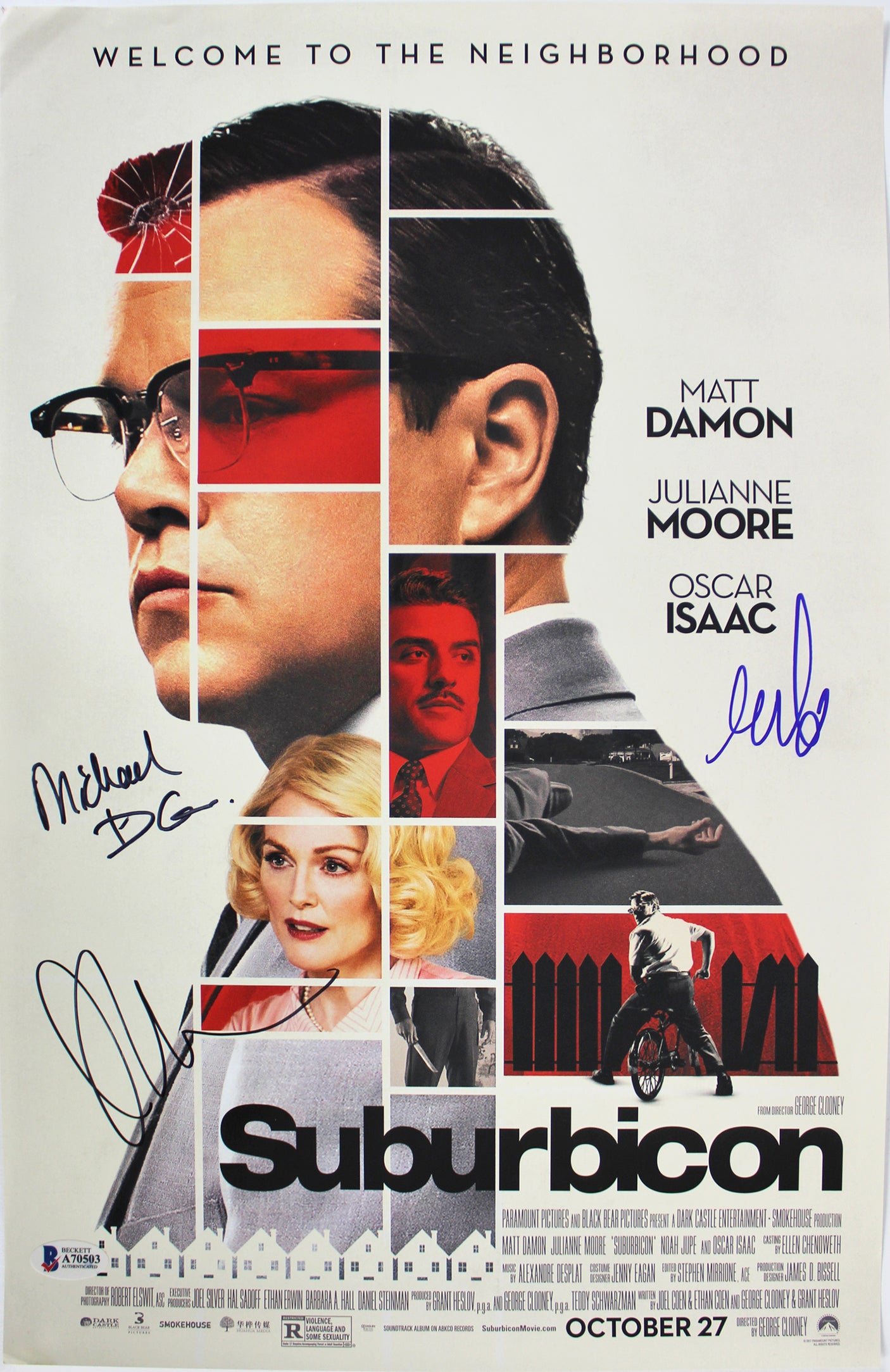 Suburbicon (3) Moore, Cohen Authentic Signed 11x17 Photo Autographed BAS #A70503