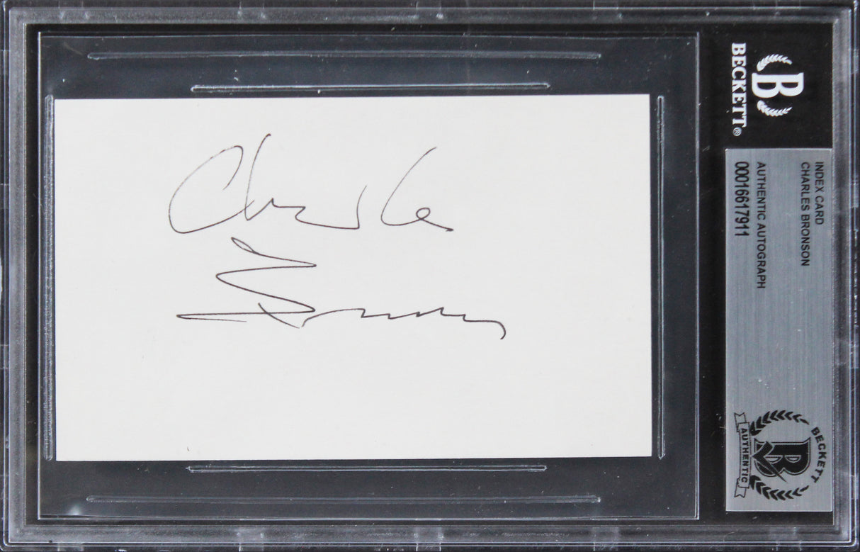 Charles Bronson The Great Escape Authentic Signed 3x5 Index Card BAS Slabbed 1