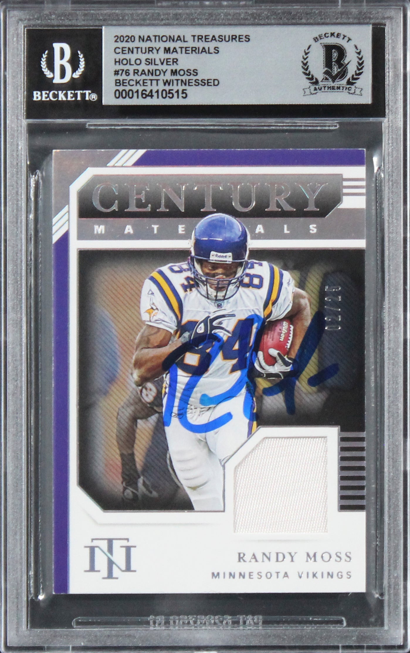 Randy Moss Signed 2020 National Treasures CM Silver #76 Card Auto 10! BAS Slab