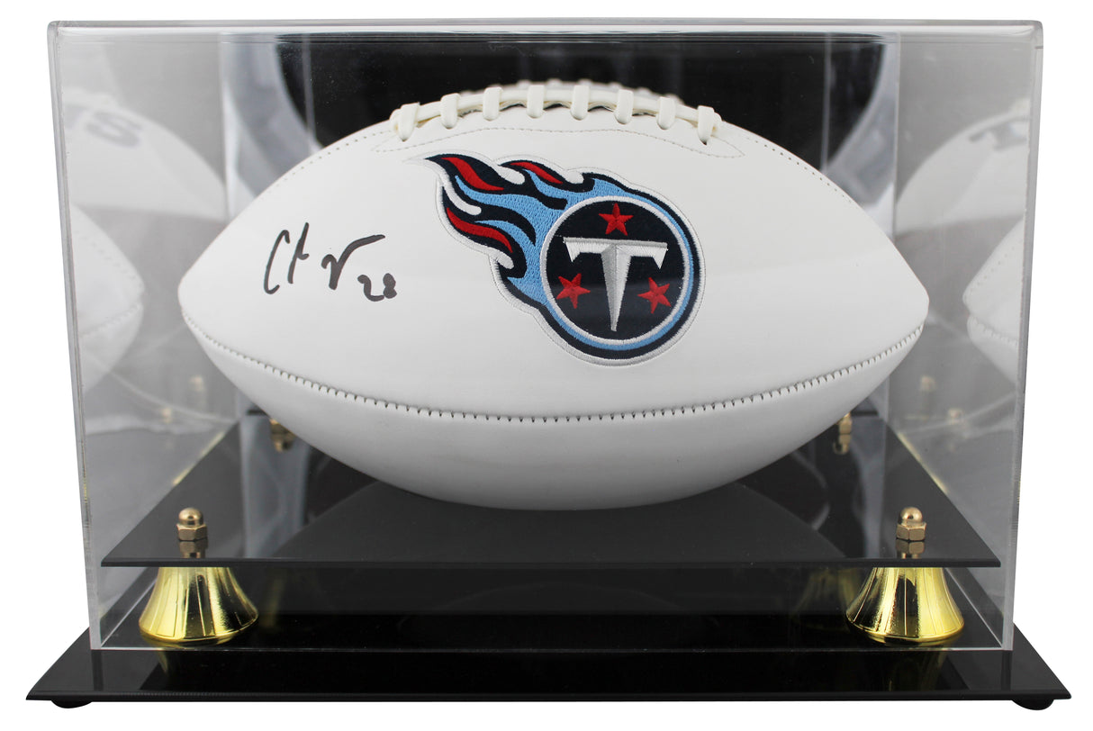 Titans Chris Johnson Signed Rawlings White Panel Football W/ Case BAS Witnessed
