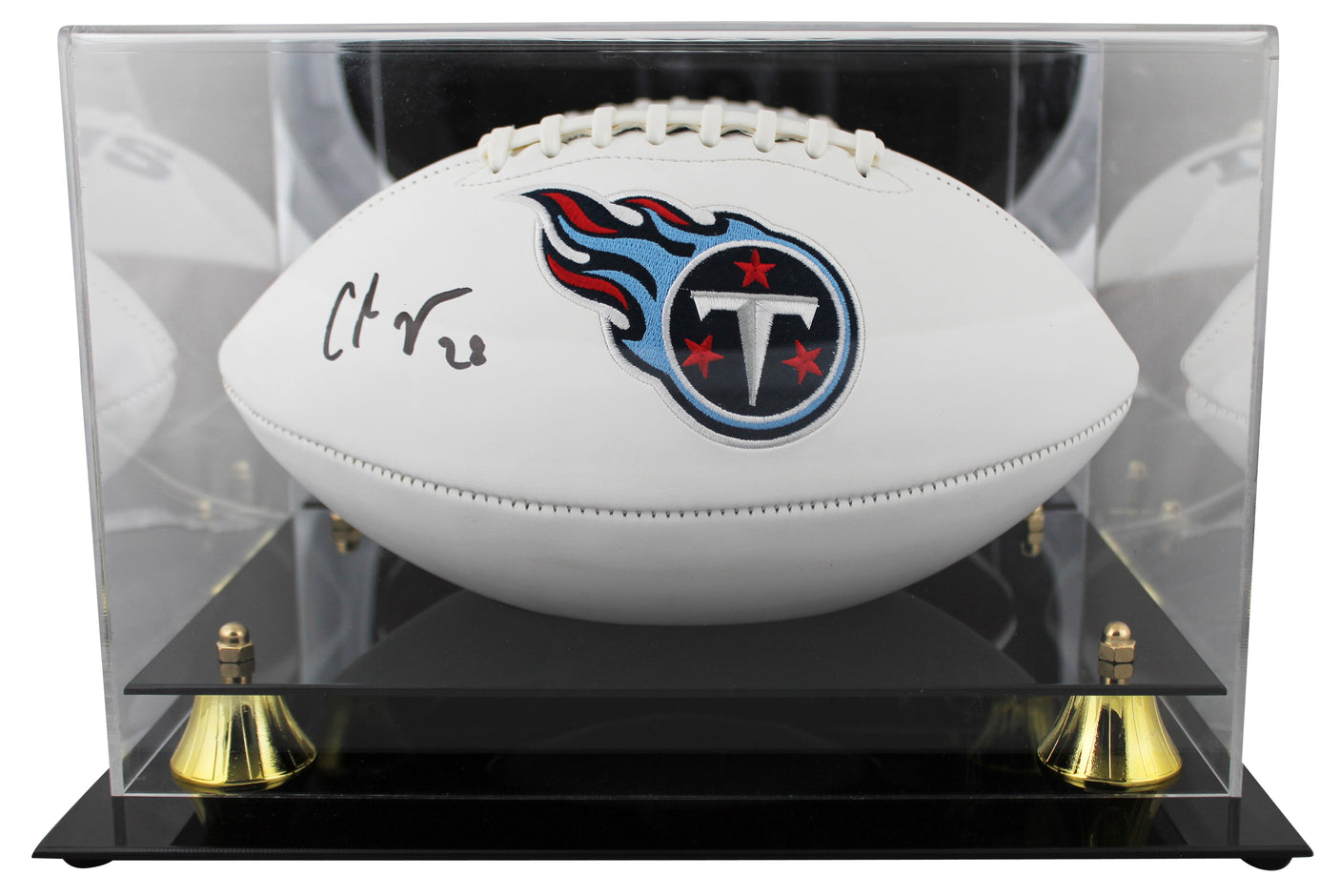 Titans Chris Johnson Signed Rawlings White Panel Football W/ Case BAS Witnessed