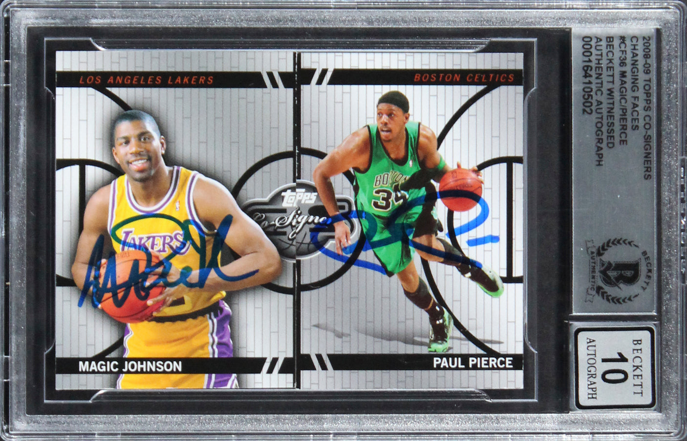 Magic Johnson & Paul Pierce Signed 2008 Topps CSCF #CF36 Card Auto 10! BAS Slab