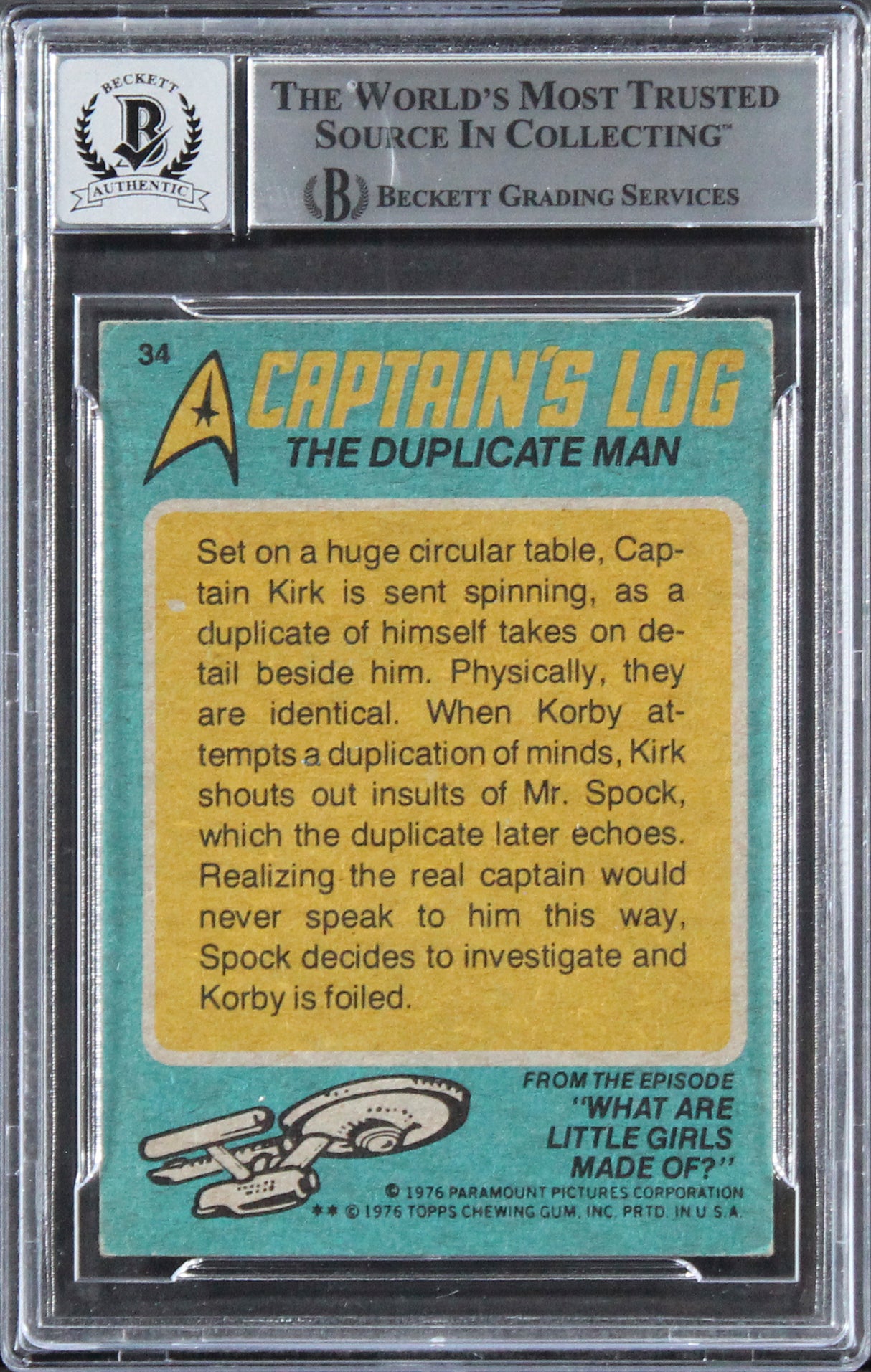 William Shatner Star Trek Signed 1976 Topps Star Trek #34 Card Auto 10 BAS Slab
