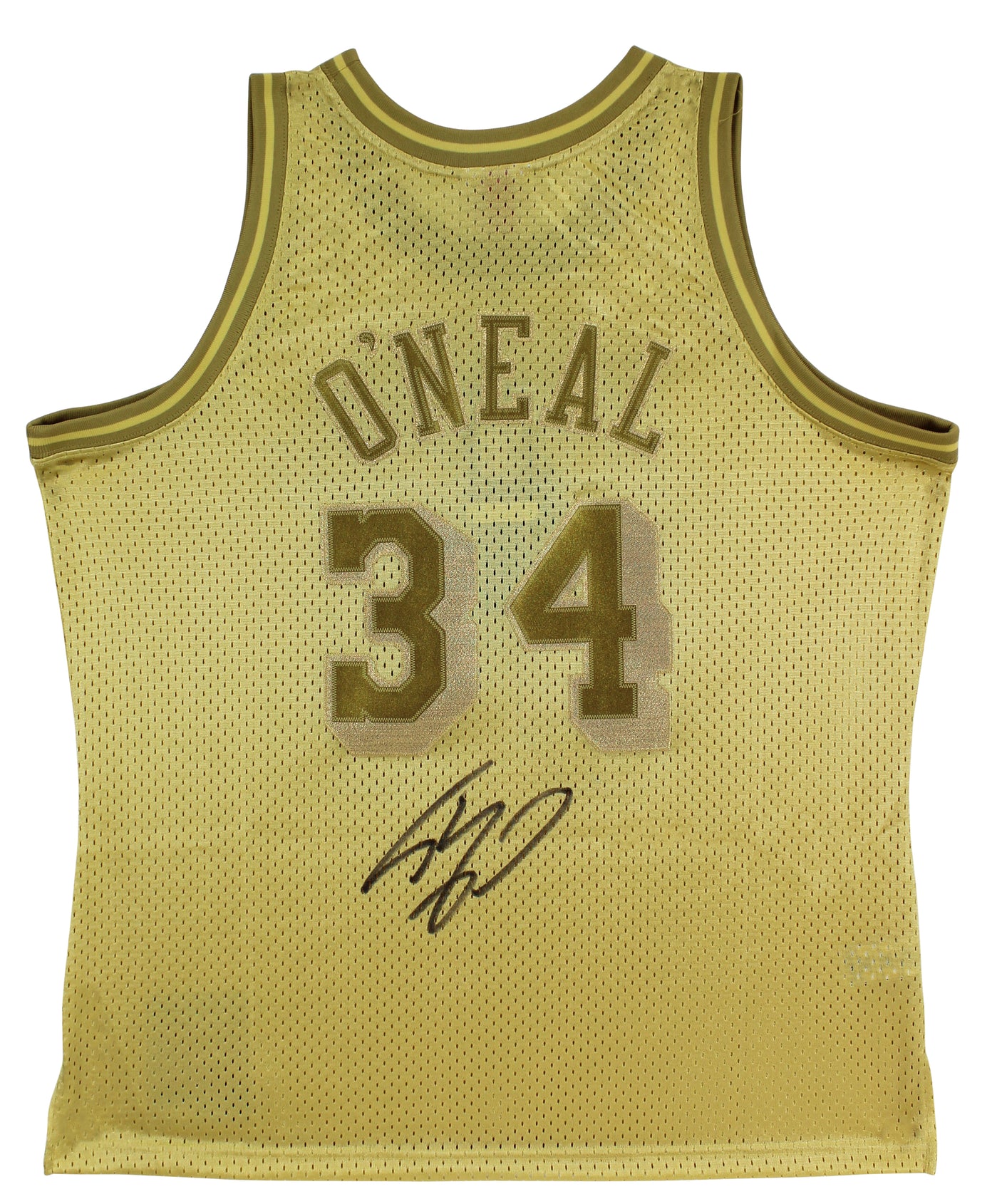 Lakers Shaquille O'Neal Authentic Signed Gold 96-97 M&N HWC Swingman Jersey BAS