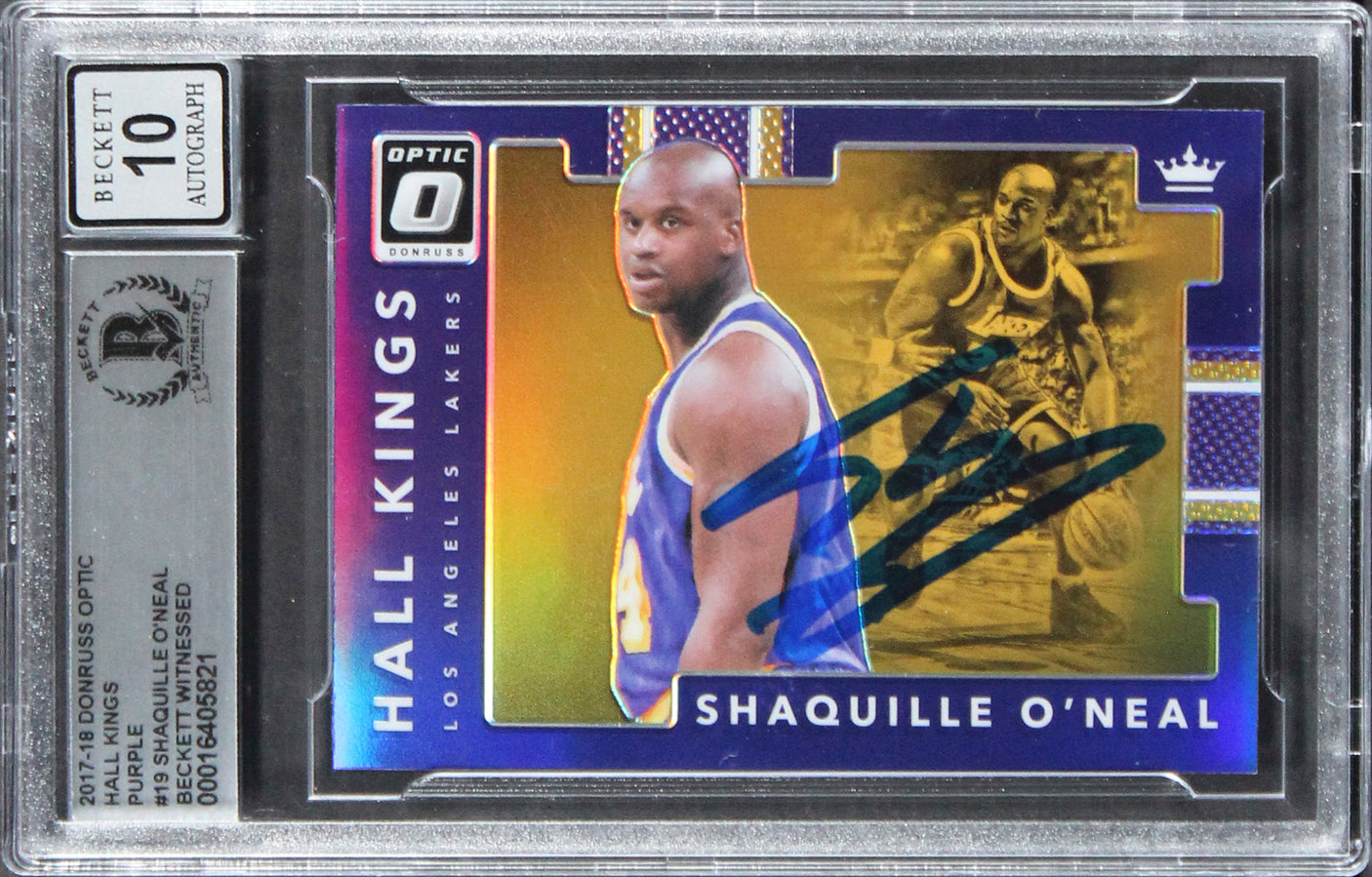 Shaquille O'Neal Signed 2017 Donruss Optic HK Purple #19 Card Auto 10! BAS Slab