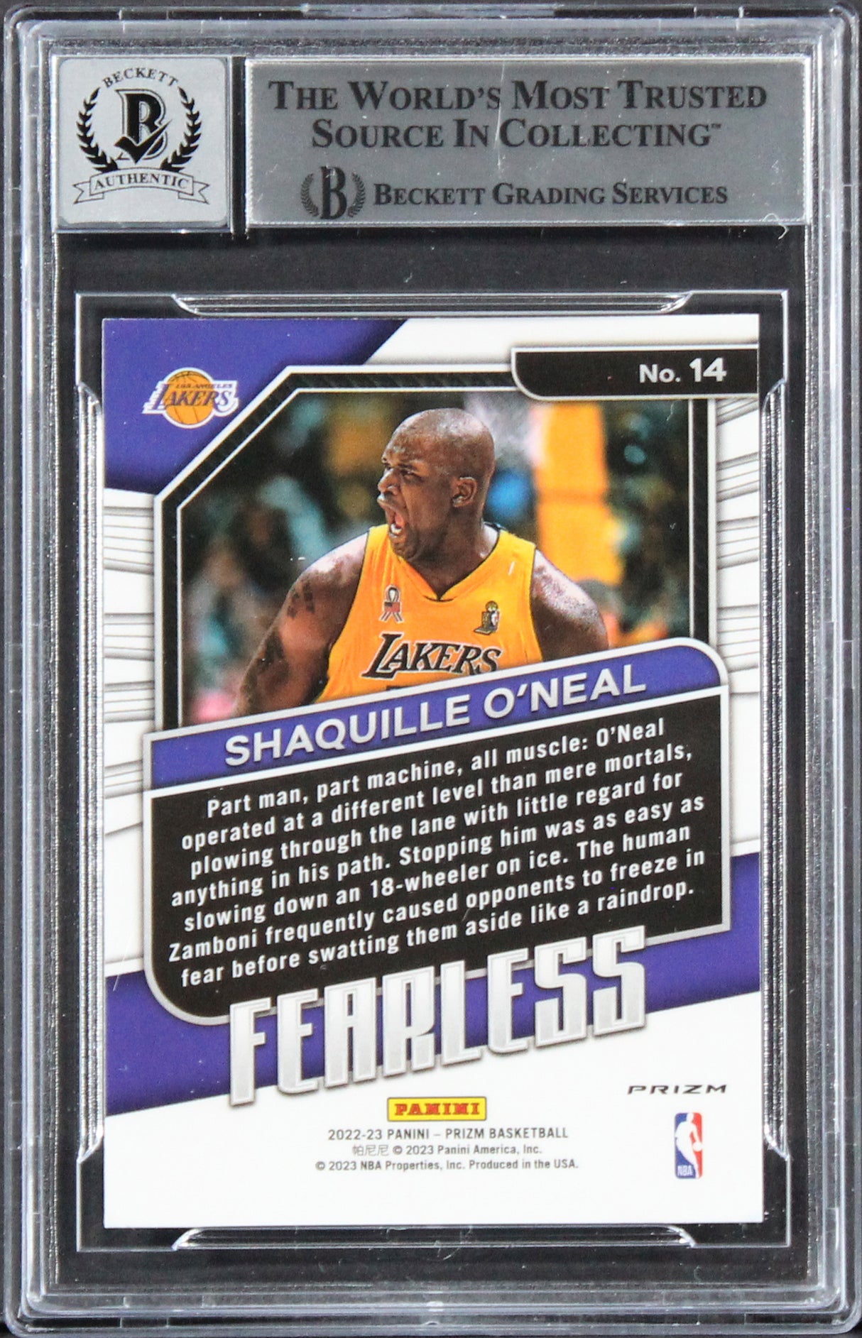Shaquille O'Neal Signed 2022 Panini Prizm FP Silver #14 Card Auto 10 BAS Slabbed
