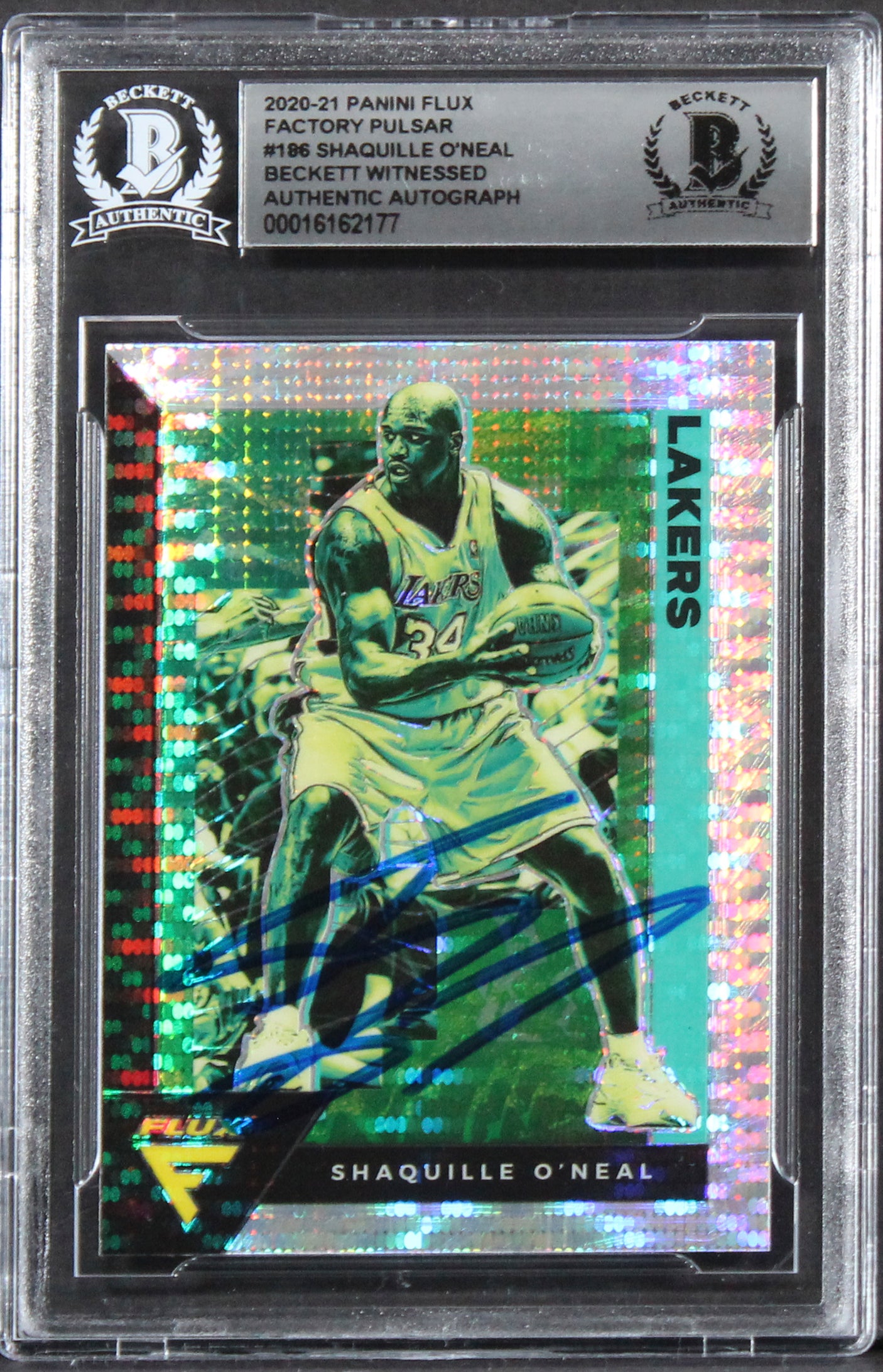 Lakers Shaquille O'Neal Authentic Signed 2020 Panini Flux #186 Card BAS Slabbed