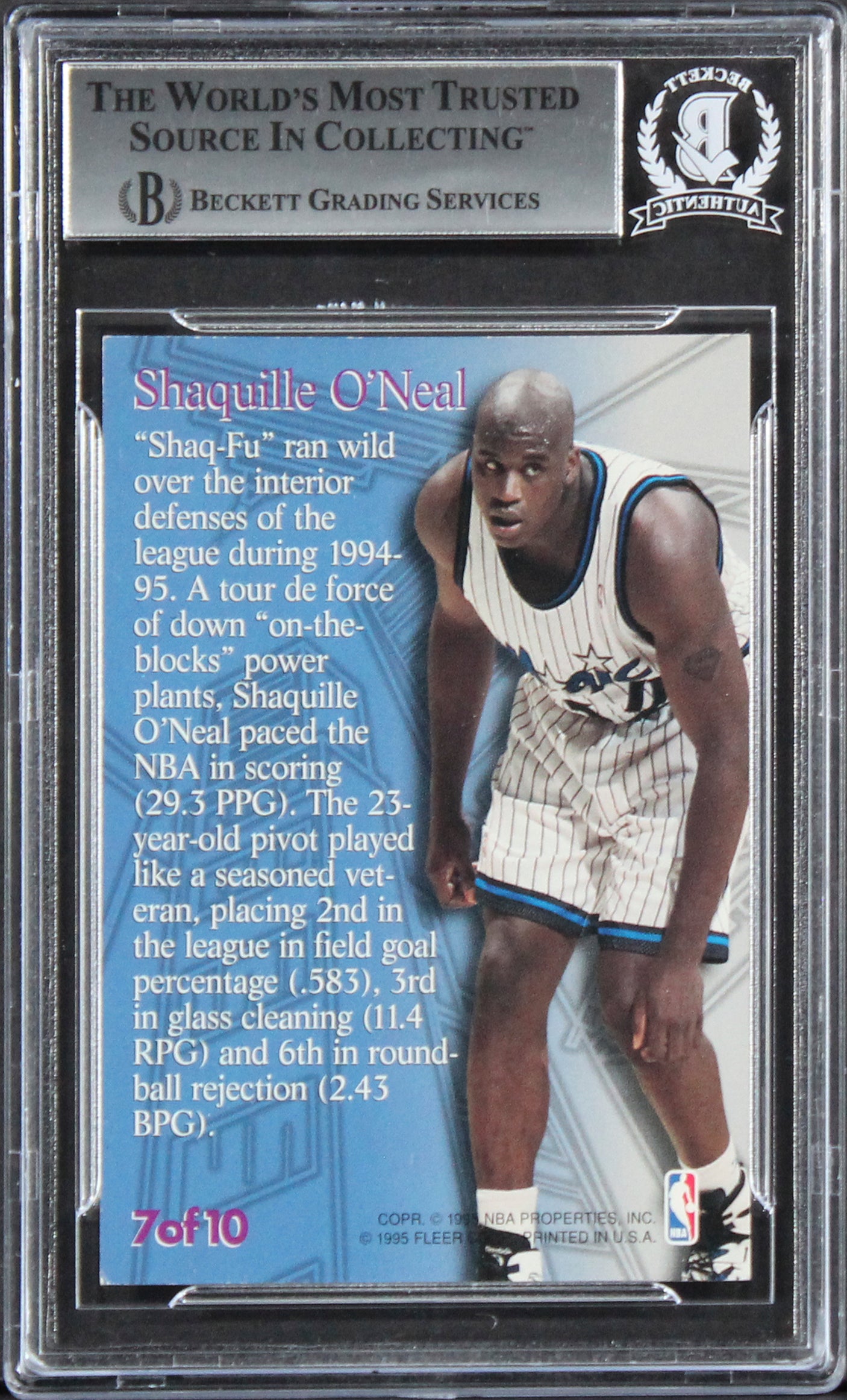 Magic Shaquille O'Neal Signed 1995 Metal Steel Towers #7 Card BAS Slabbed