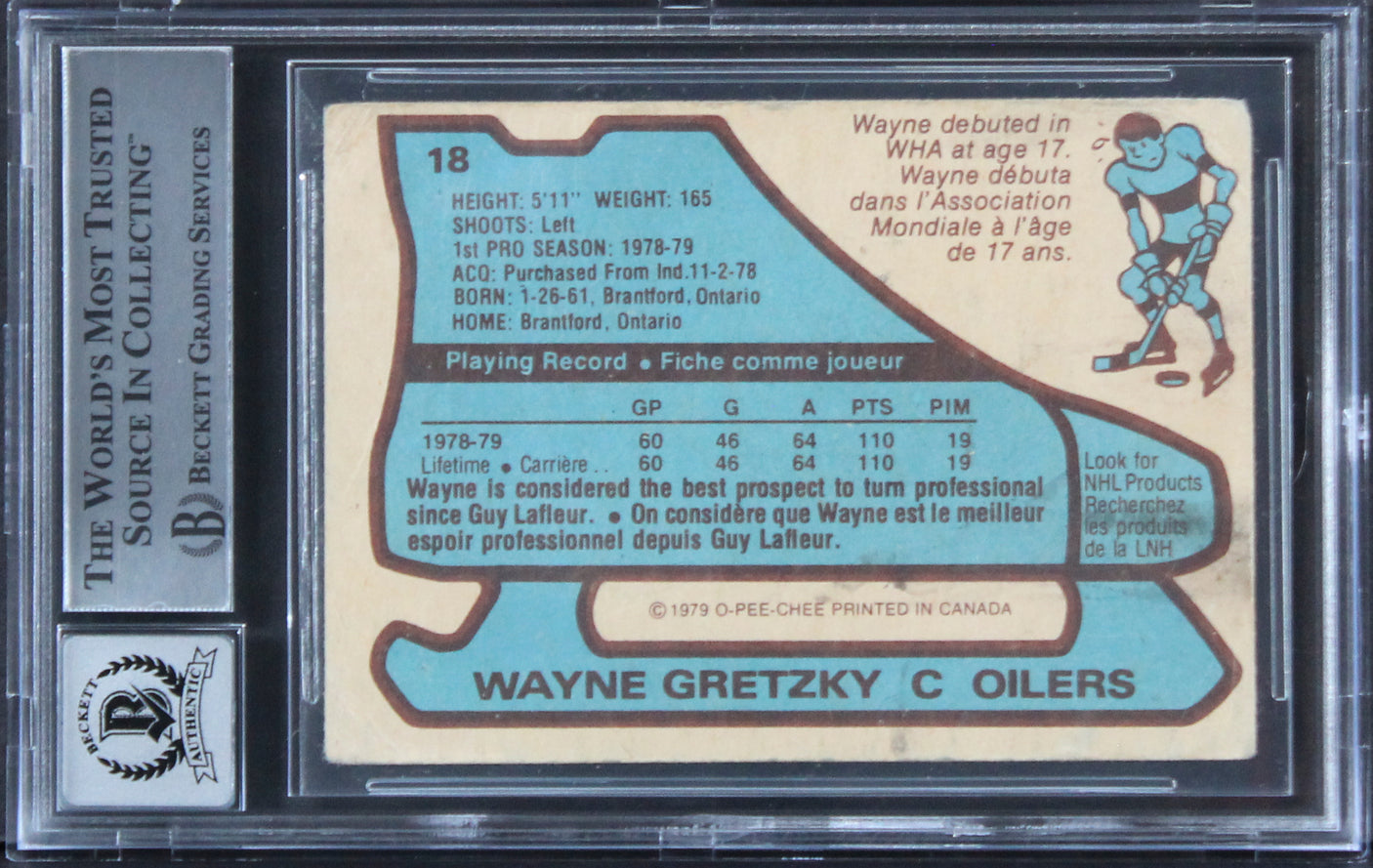 Oilers Wayne Gretzky Signed 1979 O-Pee-Chee #18 UER Rookie Card Auto 10 BAS Slab