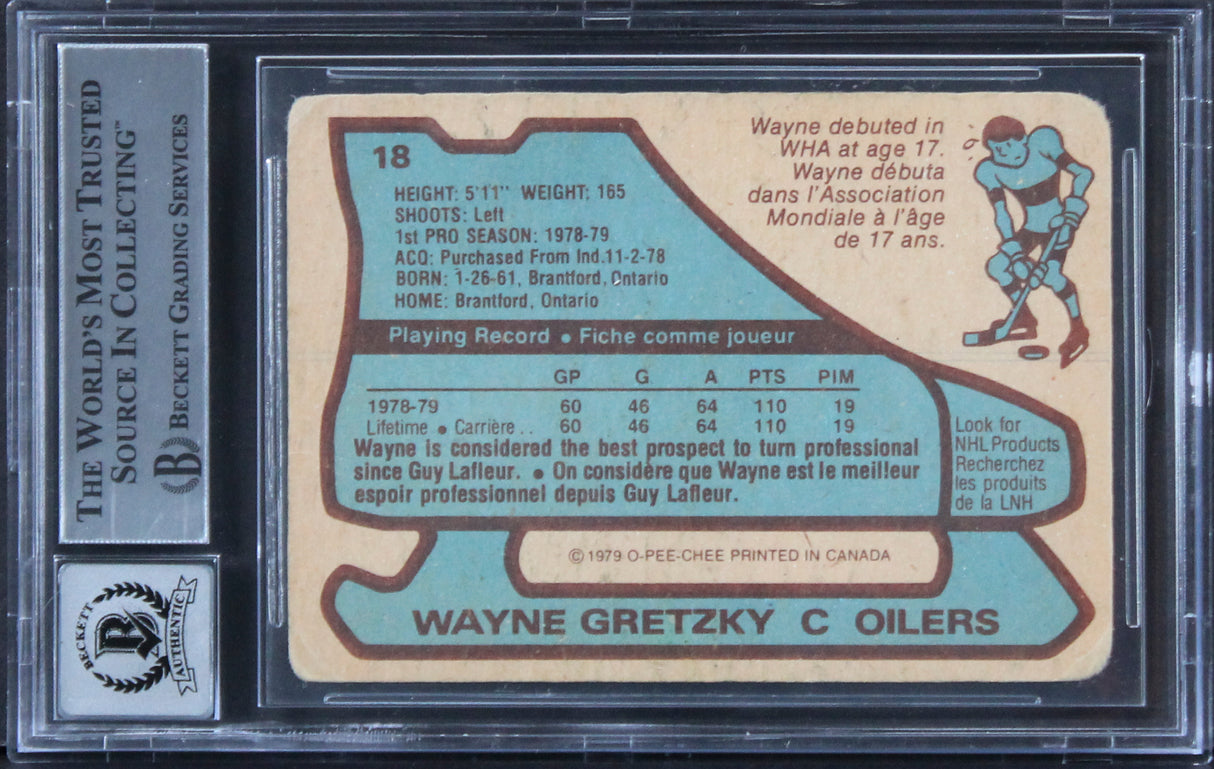 Oilers Wayne Gretzky Signed 1979 O-Pee-Chee #18 UER Rookie Card Auto 10 BAS Slab