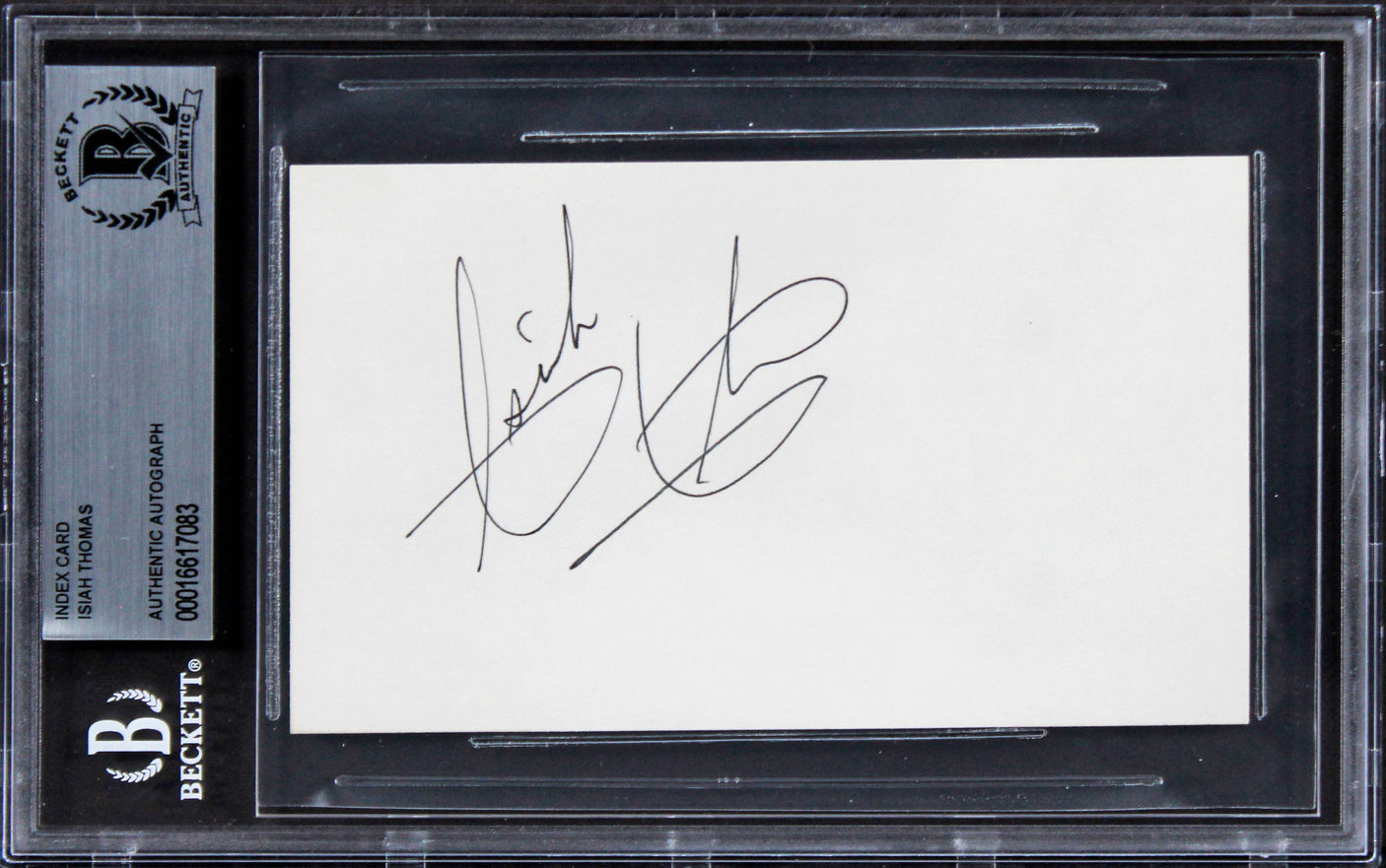 Pistons Isiah Thomas Authentic Signed 3x5 Index Card Autographed BAS Slabbed