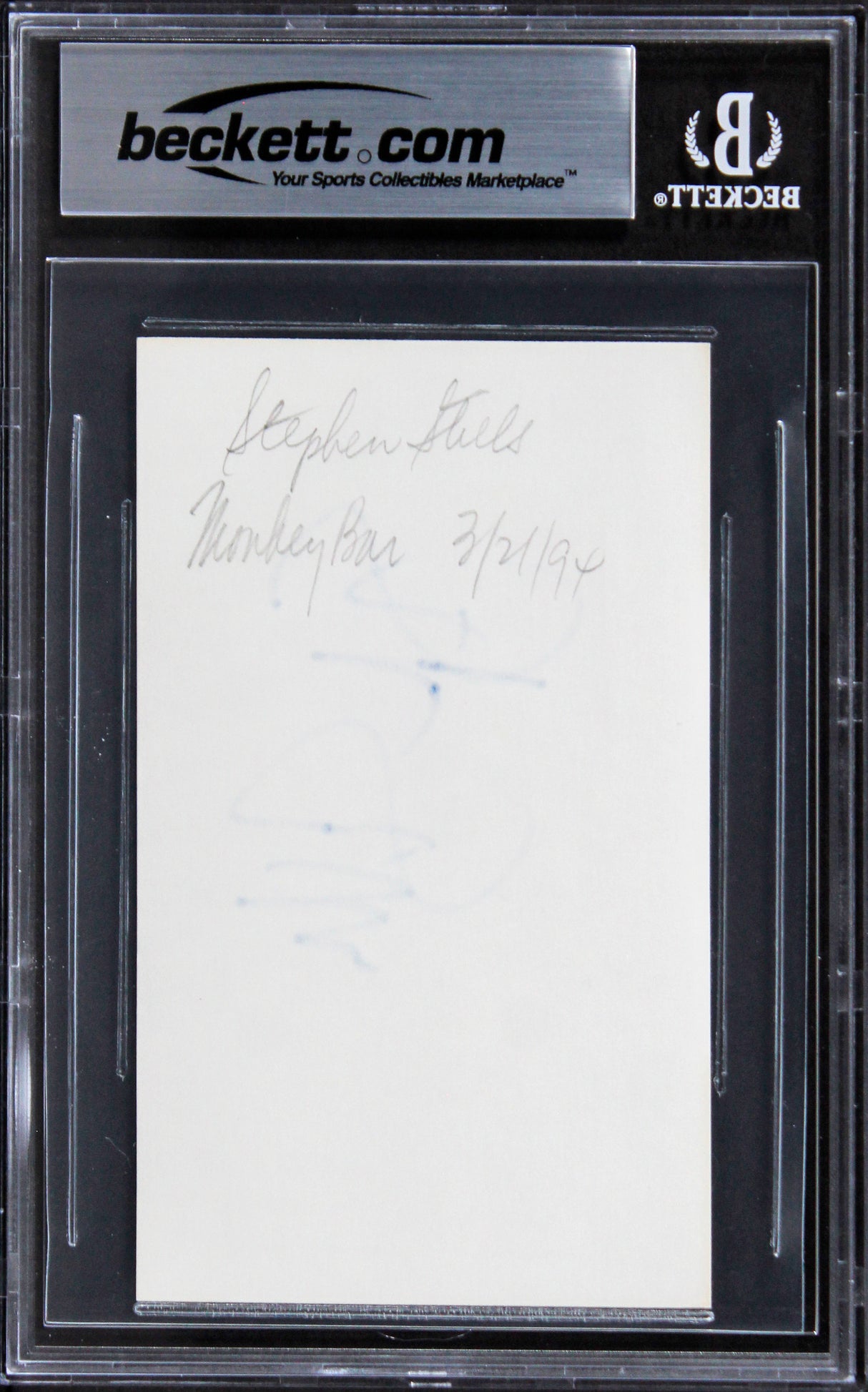 Stephen Stills Buffalo Springfield Authentic Signed 3x5 Index Card BAS Slabbed 3