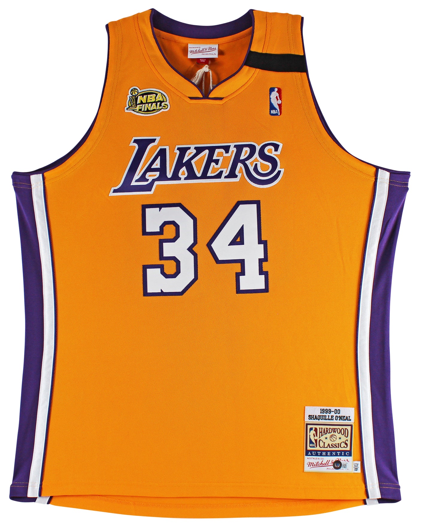 Shaquille O'Neal 9x Inscribed Signed Yellow M&N 99-00 HWC Authentic Jersey BAS 2