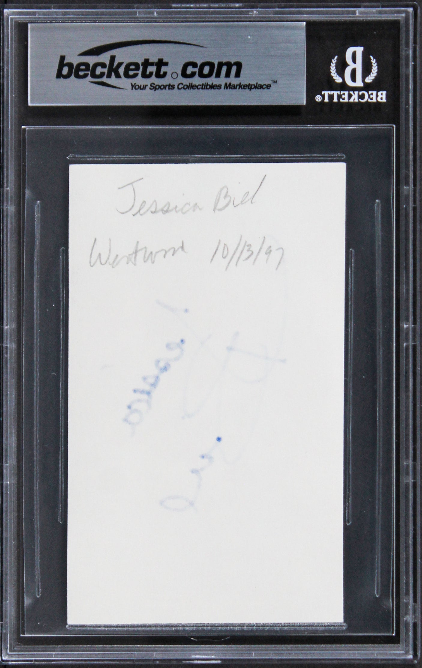 Jessica Biel 7th Heaven Authentic Signed 3x5 Index Card Autographed BAS Slabbed