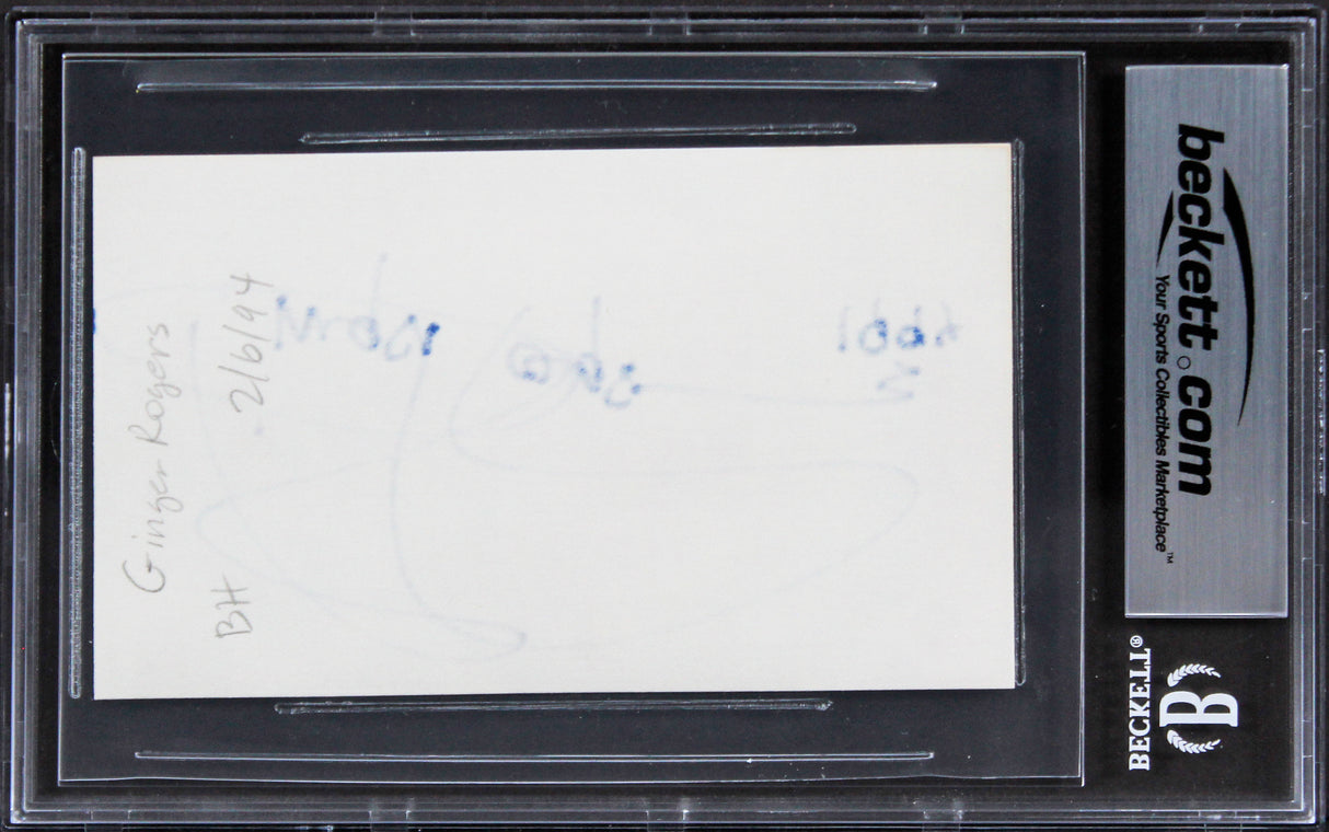 Ginger Rogers Kitty Foyle "1994" Authentic Signed 3x5 Index Card BAS Slabbed