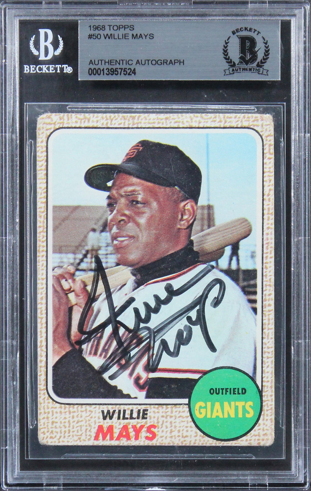 Giants Willie Mays Authentic Signed 1968 Topps #50 Card Autographed BAS Slabbed