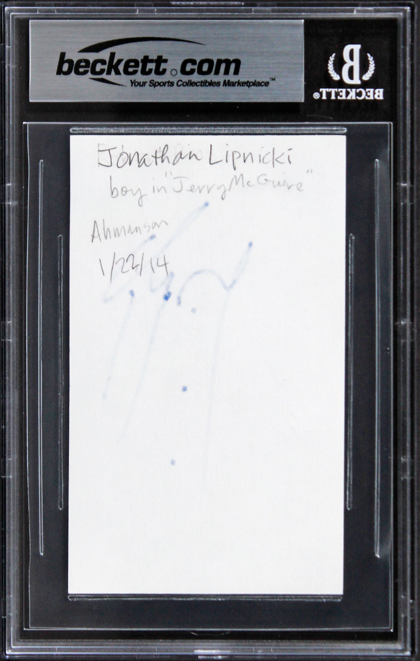 Johnathan Lipnicki Like Mike Authentic Signed 3x5 Index Card BAS Slabbed