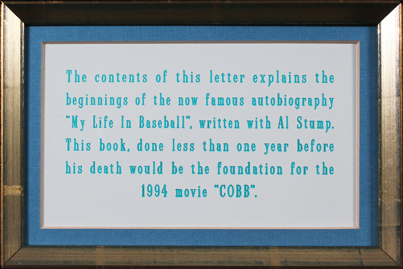 Tigers Ty Cobb Authentic Signed & Framed 3 Page 1960 Letter JSA #YY73275