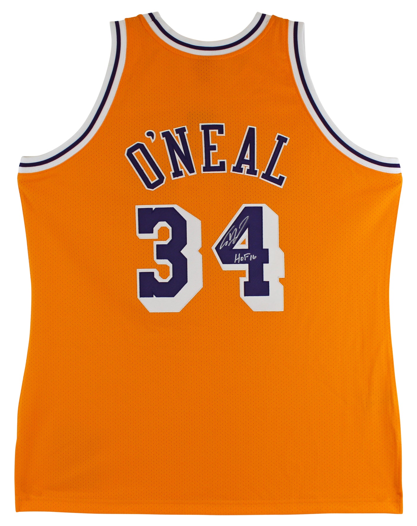 Shaquille O'Neal "HOF 16" Signed Yellow M&N 1996-97 HWC Authentic Jersey BAS Wit