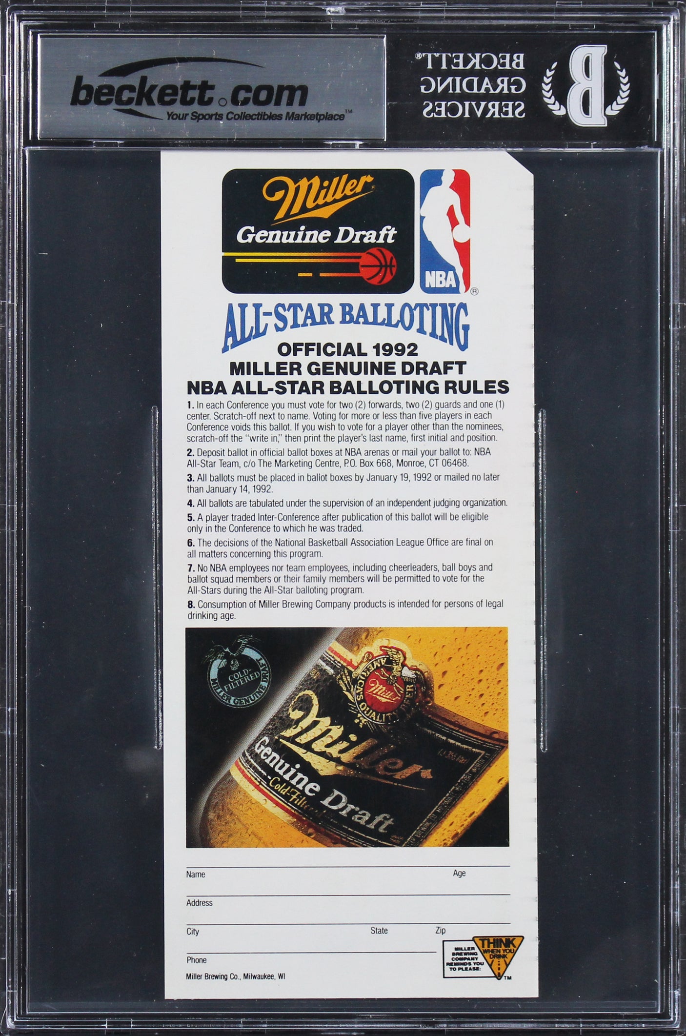 Lakers Magic Johnson Authentic Signed 1992 All-Star Ballot Auto 10! BAS Slabbed