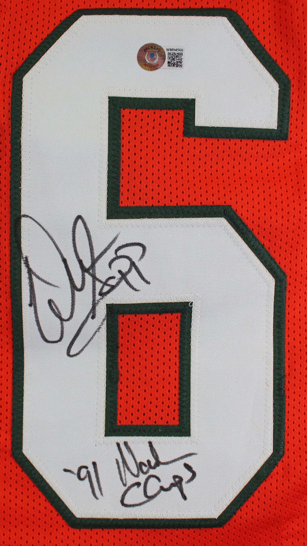 Miami Warren Sapp 1991 Ntnl Champs Signed Orange Pro Style Jersey BAS Witnessed