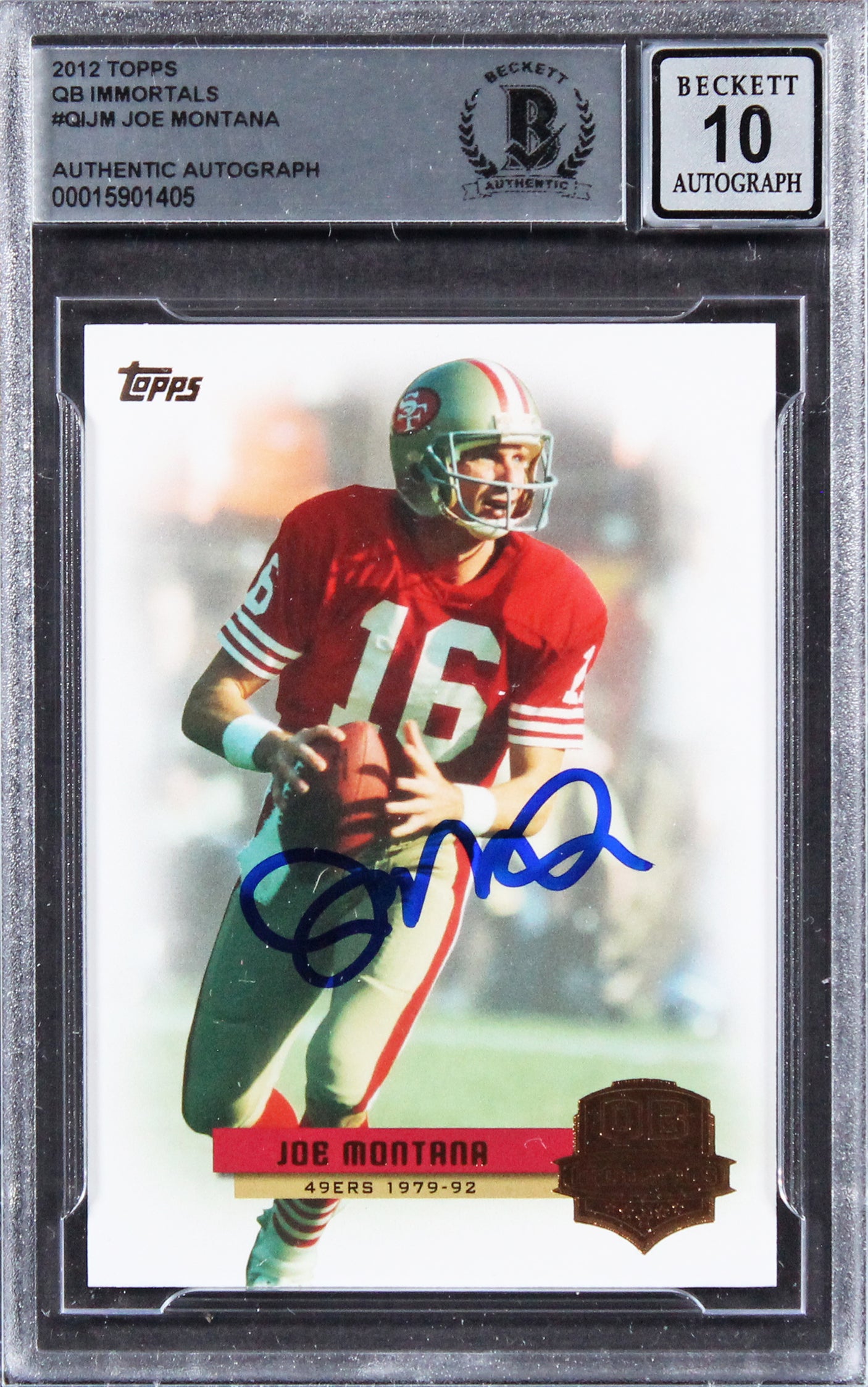 49ers Joe Montana Signed 2012 Topps QB Immortals #QIJM Card Auto 10! BAS Slabbed