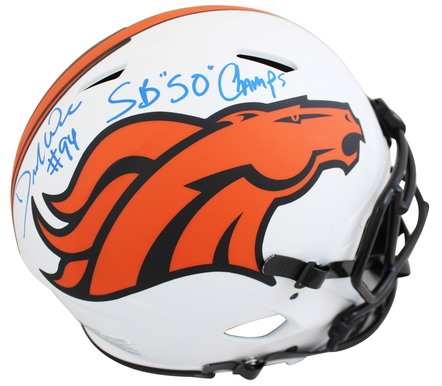 Broncos DeMarcus Ware SB 50 Champs Signed Lunar F/S Speed Proline Helmet BAS Wit