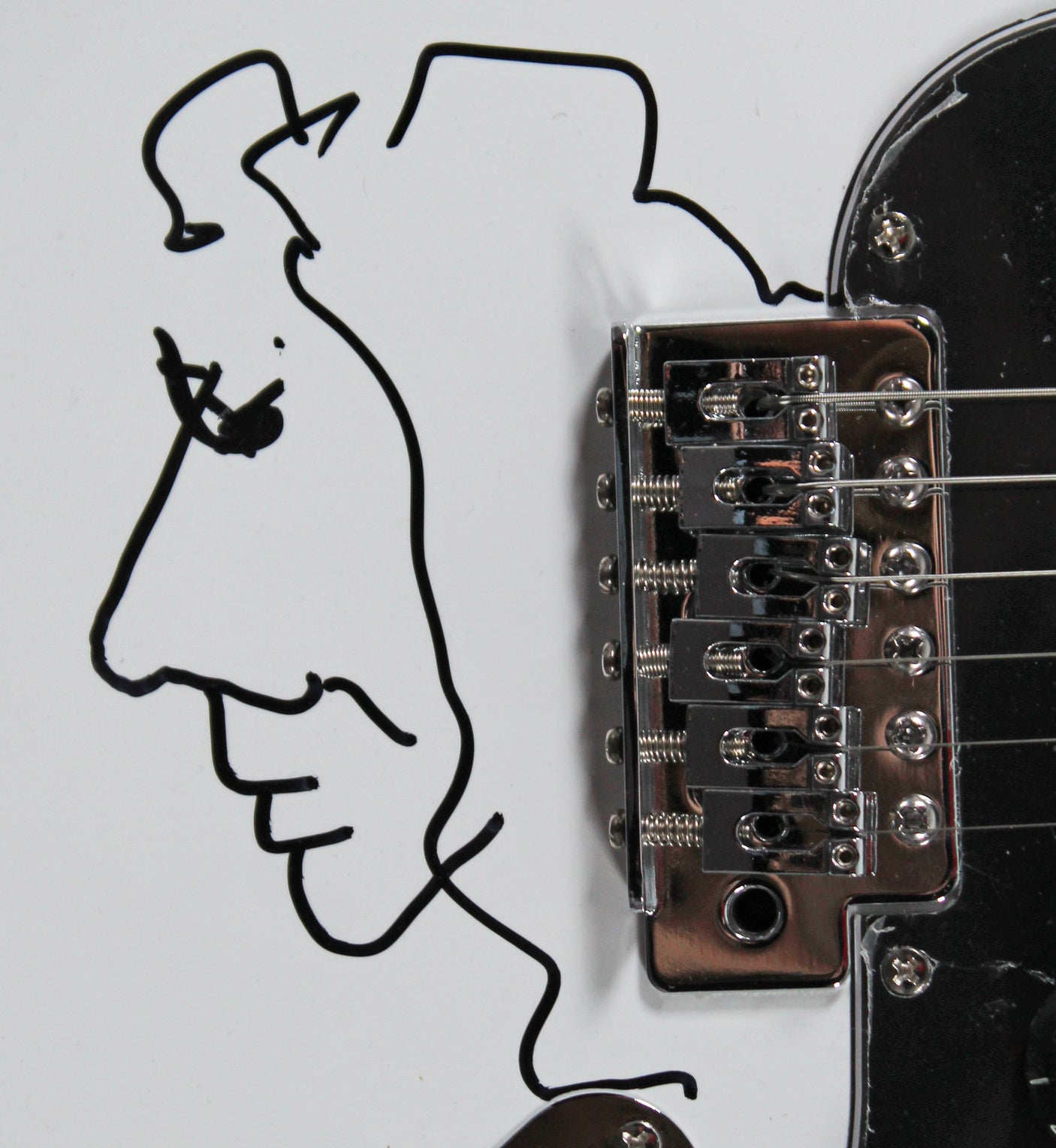 Alice Cooper Signed White Electric Guitar w/ Self Portrait Sketch BAS Witnessed