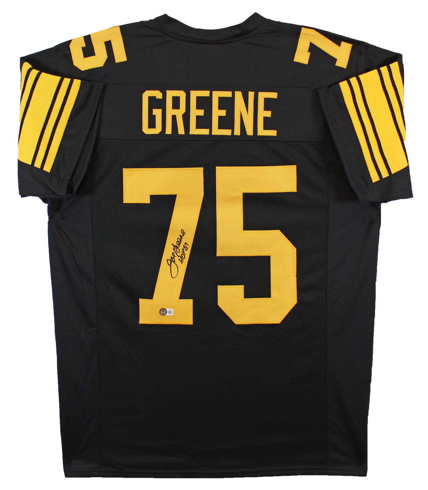 Joe Greene "HOF 87" Signed Black Pro Style Jersey w/ Yellow #'s BAS Witnessed