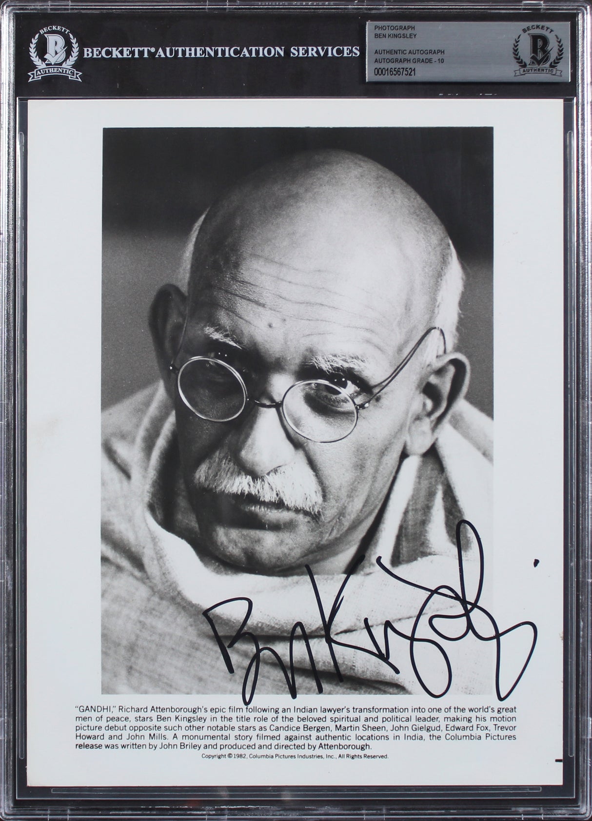 Ben Kingsley Gandhi Authentic Signed 8x10 Photo Auto Graded Gem 10! BAS Slabbed