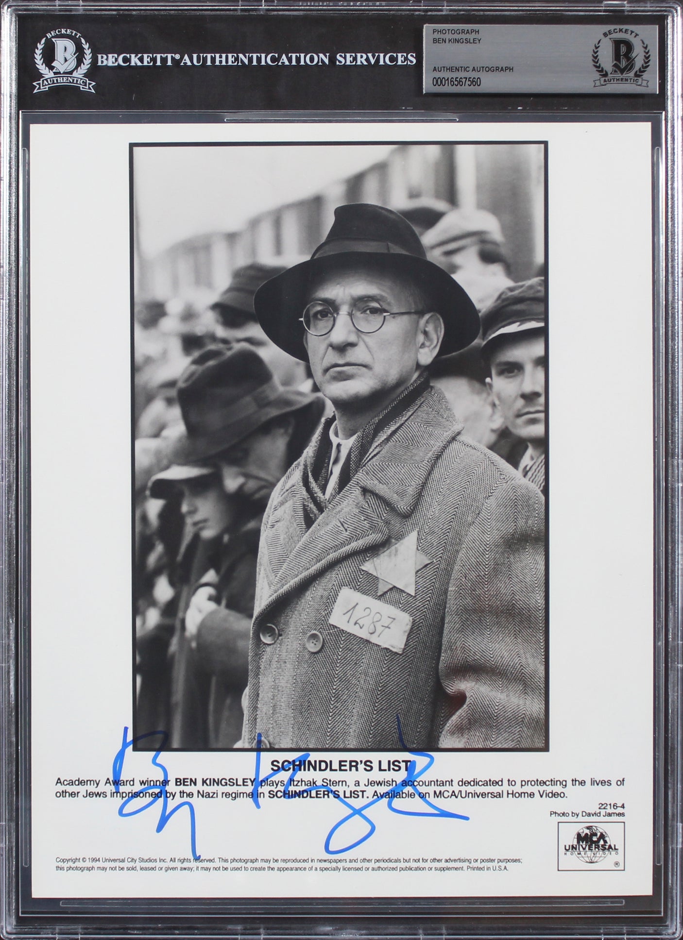 Ben Kingsley Schindler's List Authentic Signed 8x10 Photo BAS Slabbed