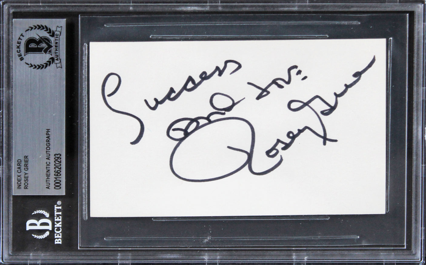 Rams Rosey Grier Authentic Signed 3x5 Index Card Autographed BAS Slabbed