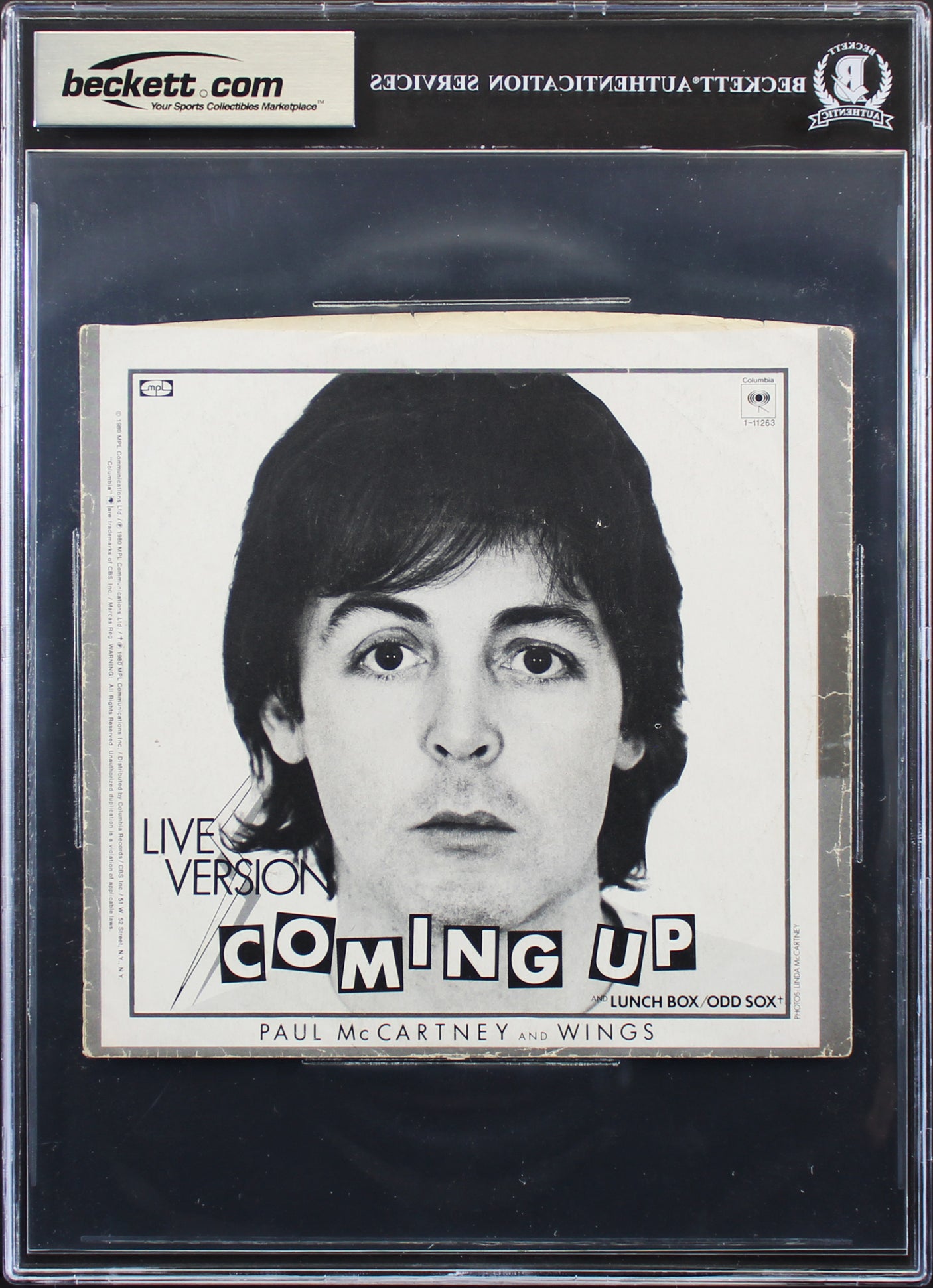 Paul McCartney Signed Coming Up 45 RPM Album Cover Auto Graded 10! BAS Slabbed