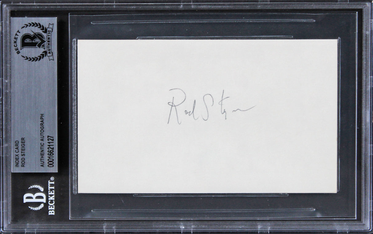 Rod Steiger In The Heat of the Night Signed 3x5 Index Card BAS Slabbed 6
