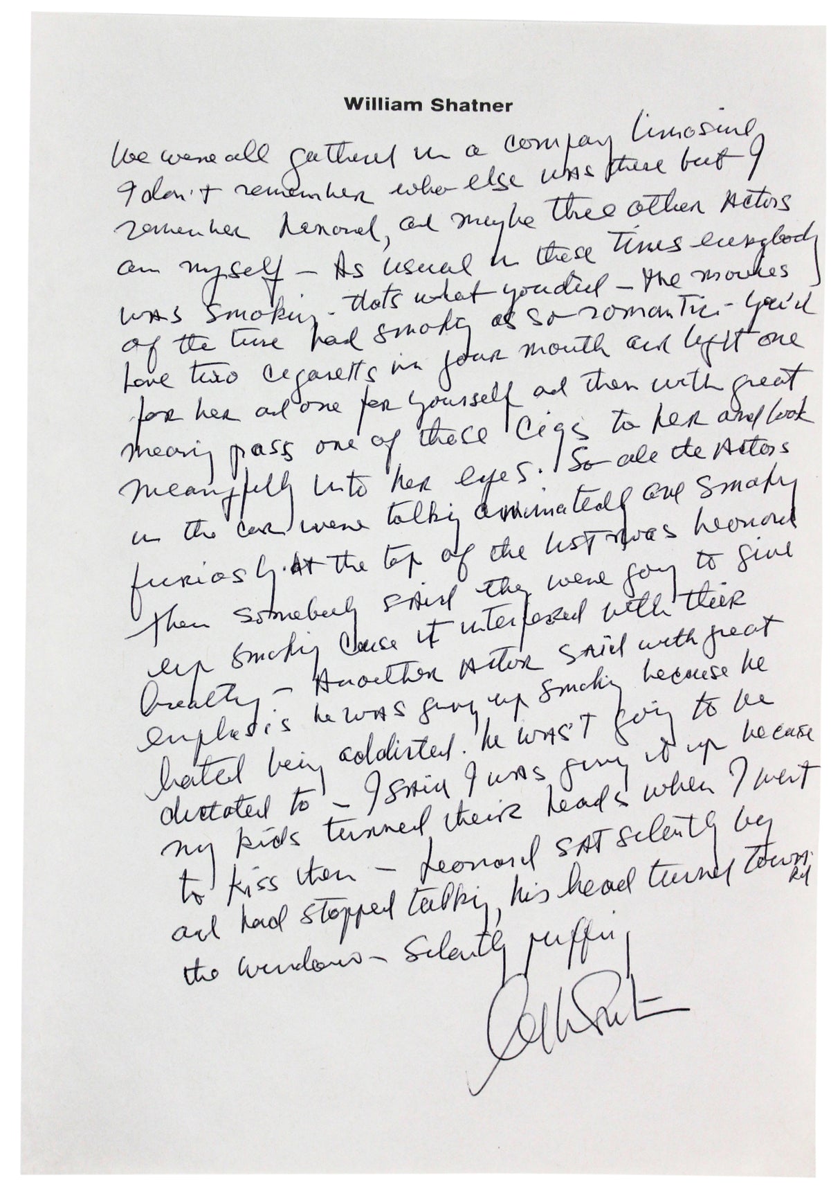 William Shatner Signed 7.25x10.5 1 Page Essay on Personal Letterhead BAS #A71925