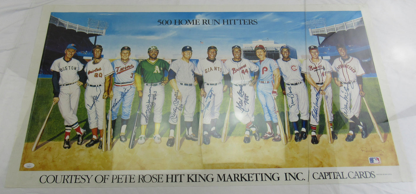 500 Home Run Club Signed Poster JSA LOA ZZ29119 - Mickey Mantle + 8 Others.