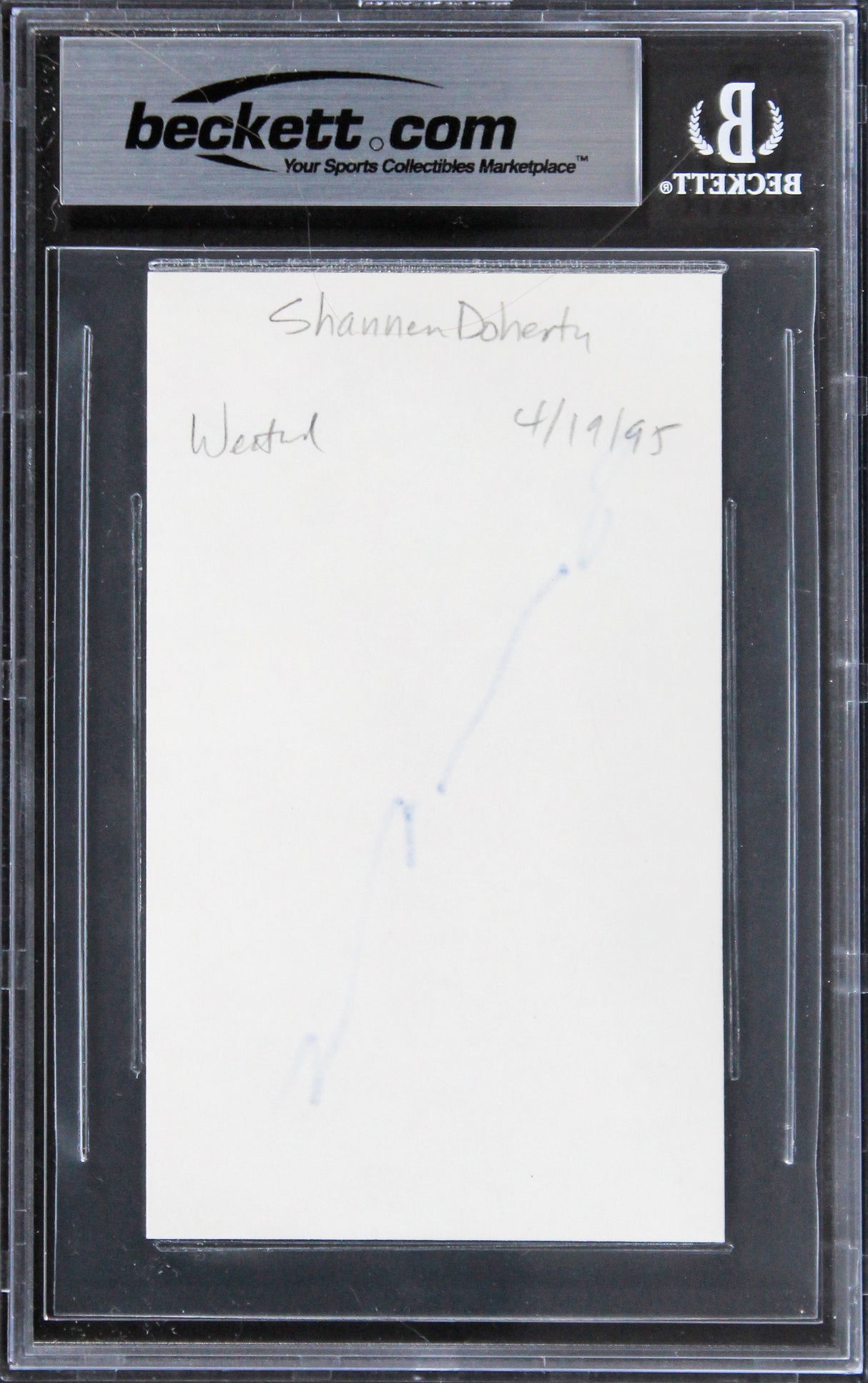 Shannen Doherty Beverly Hills, 90210 Signed 3x5 Index Card BAS Slabbed 2