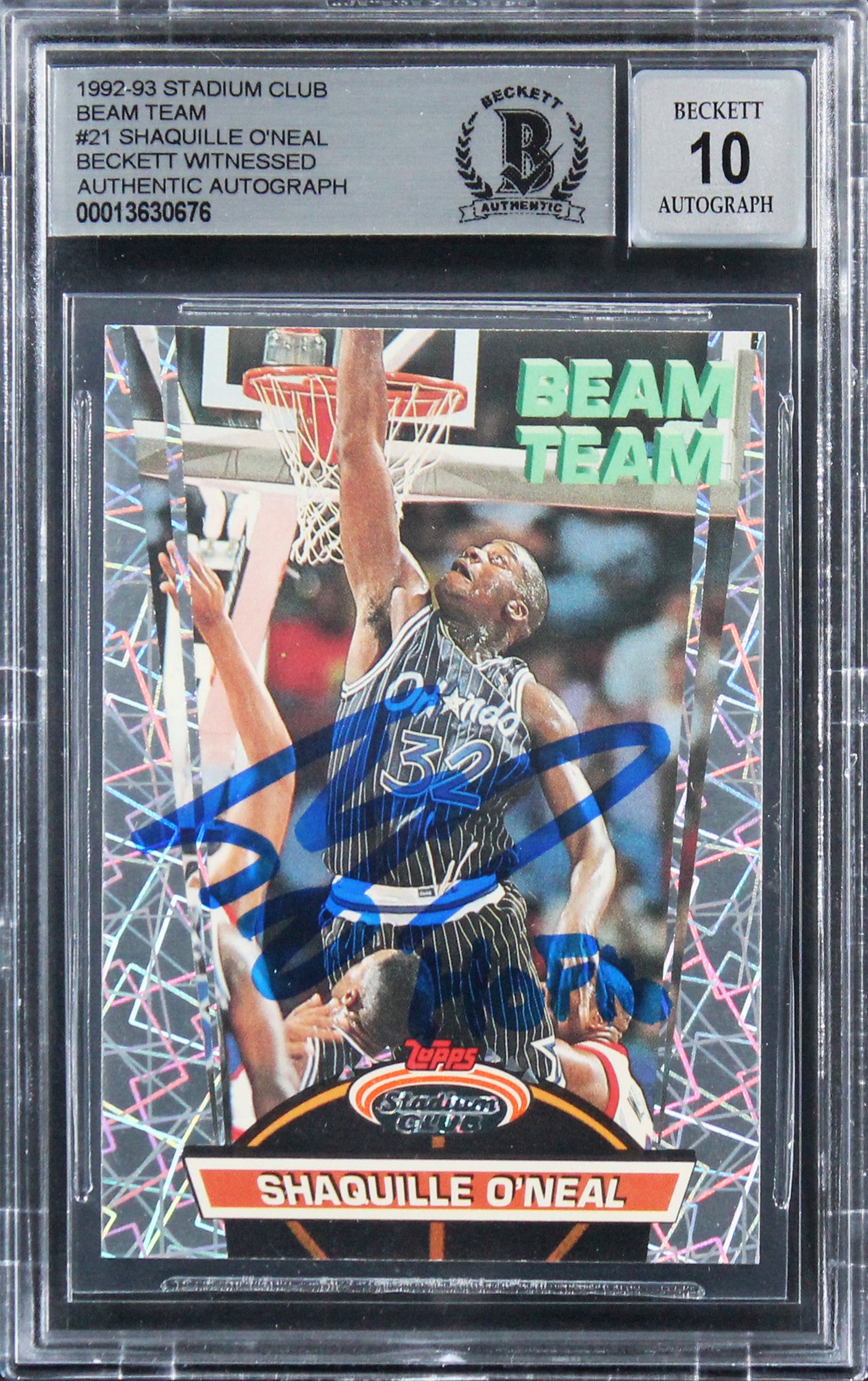 Shaquille O'Neal Signed 1992 Stadium Club Beam Team RC Auto Grade 10 BAS Slab 3