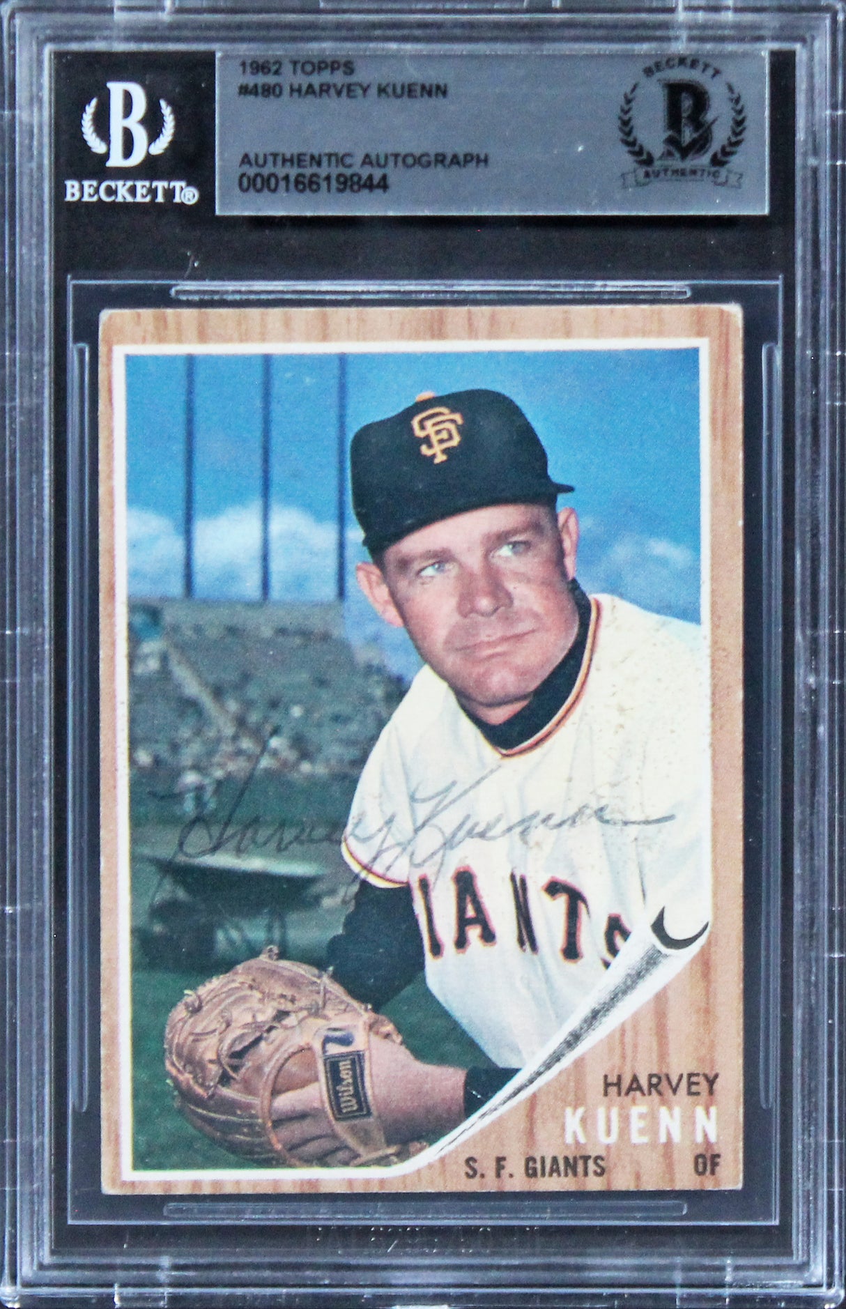 Giants Harvey Kuenn Authentic Signed 1962 Topps #480 Card BAS Slabbed