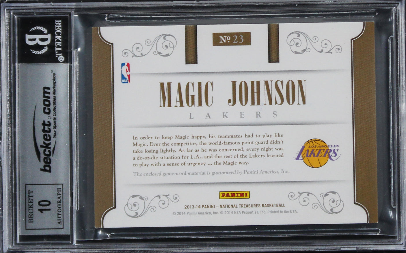 Lakers Magic Johnson Signed 2013 NT Materials #23 #36/49 Card Auto 10! BAS Slab