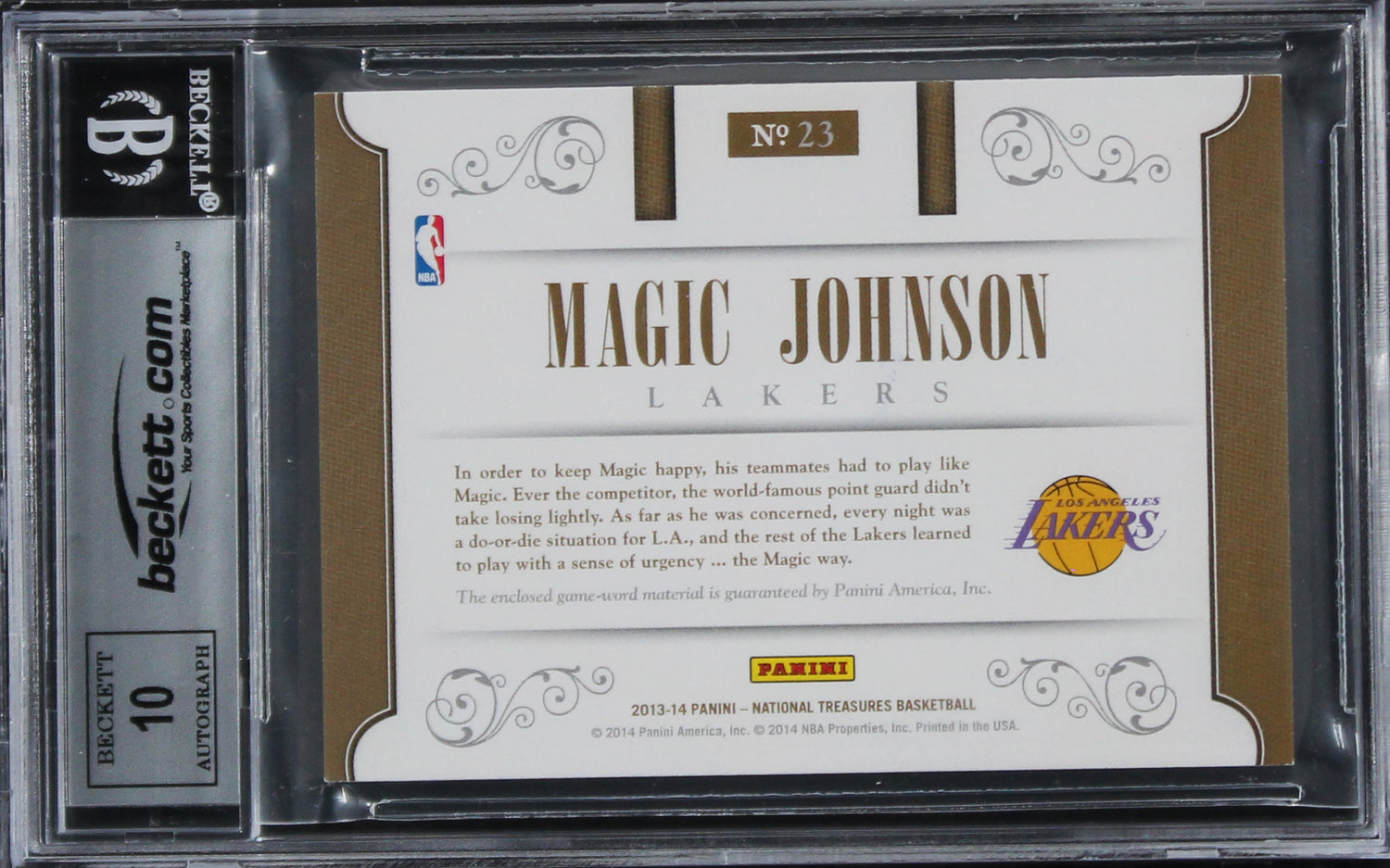 Lakers Magic Johnson Signed 2013 NT Materials #23 #36/49 Card Auto 10! BAS Slab