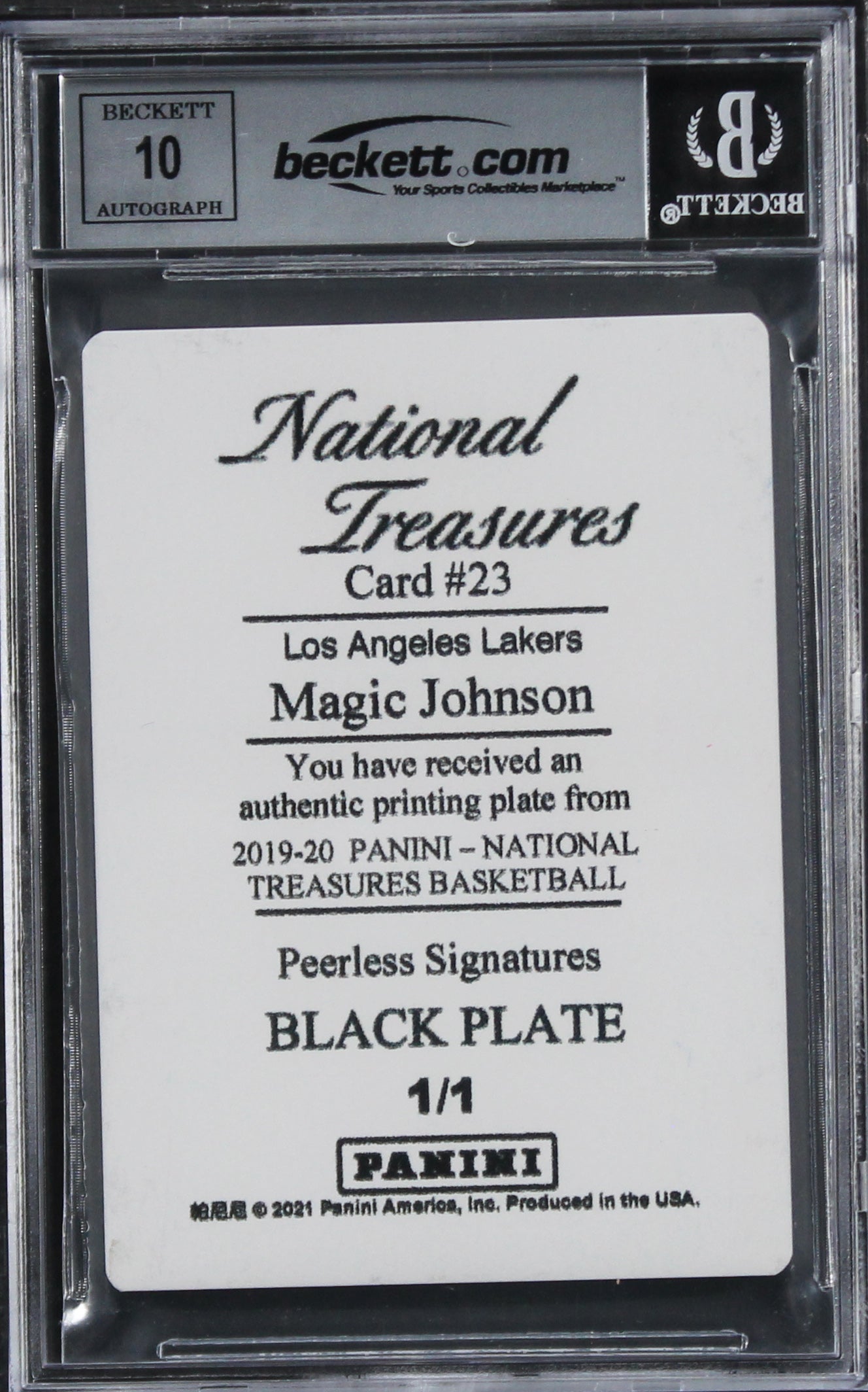 Lakers Magic Johnson Signed 2019 National Treasures #23 Card Auto 10! BAS Slab