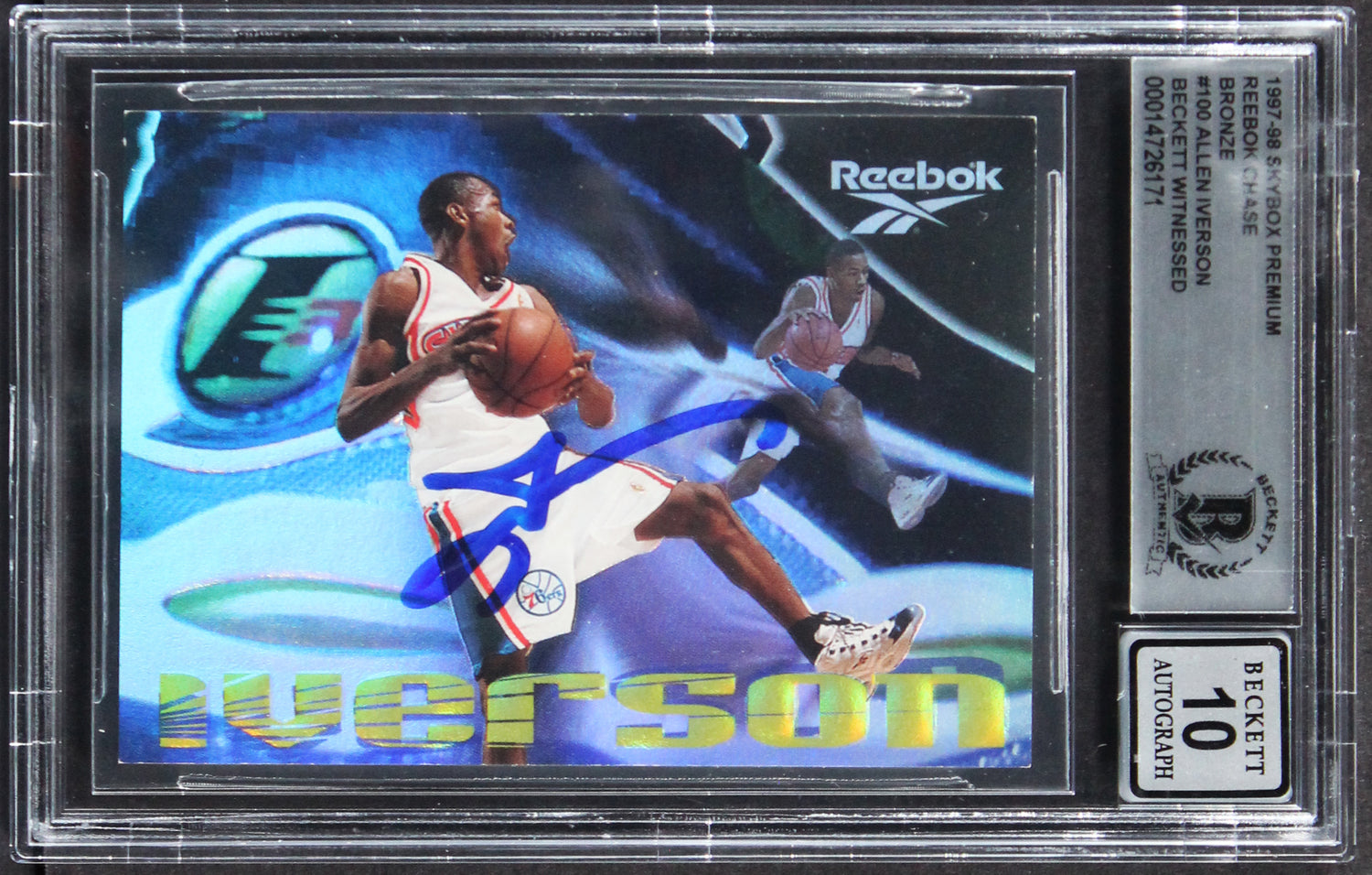 Allen Iverson Signed 1997 Skybox Premium Bronze #100 Card Auto 10! BAS Slabbed