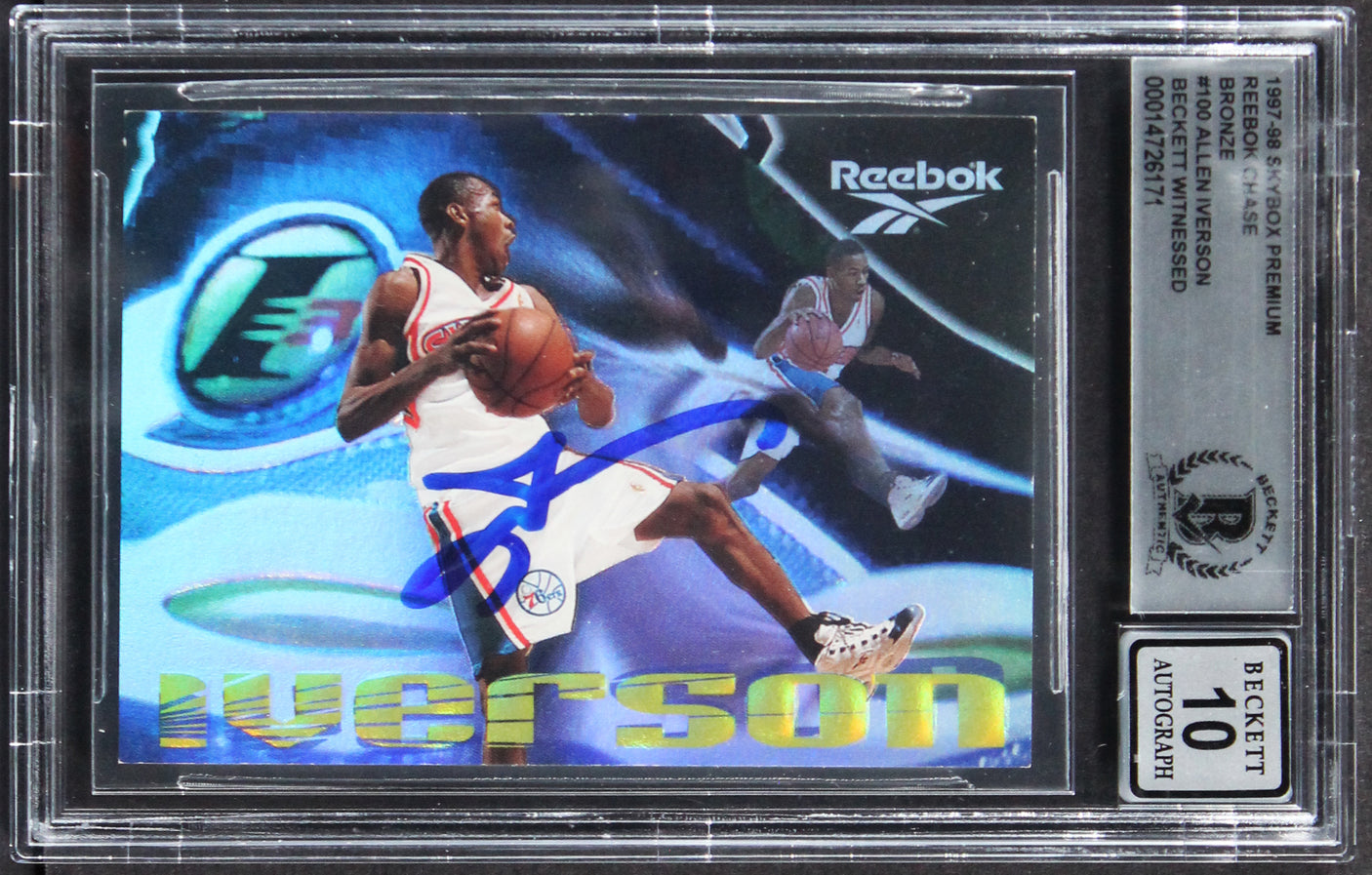 Allen Iverson Signed 1997 Skybox Premium Bronze #100 Card Auto 10! BAS Slabbed