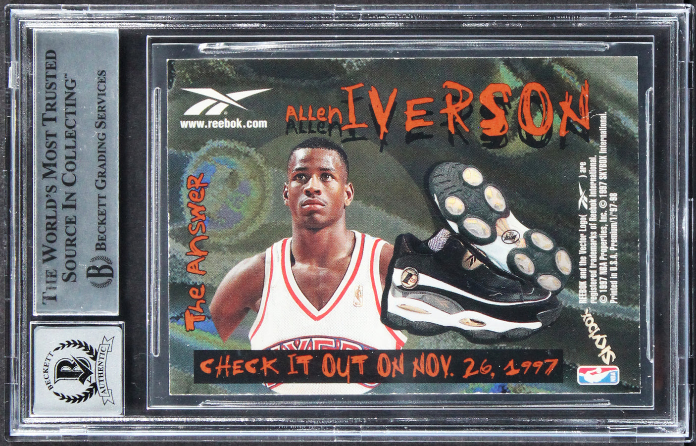 Allen Iverson Signed 1997 Skybox Premium Bronze #100 Card Auto 10! BAS Slabbed