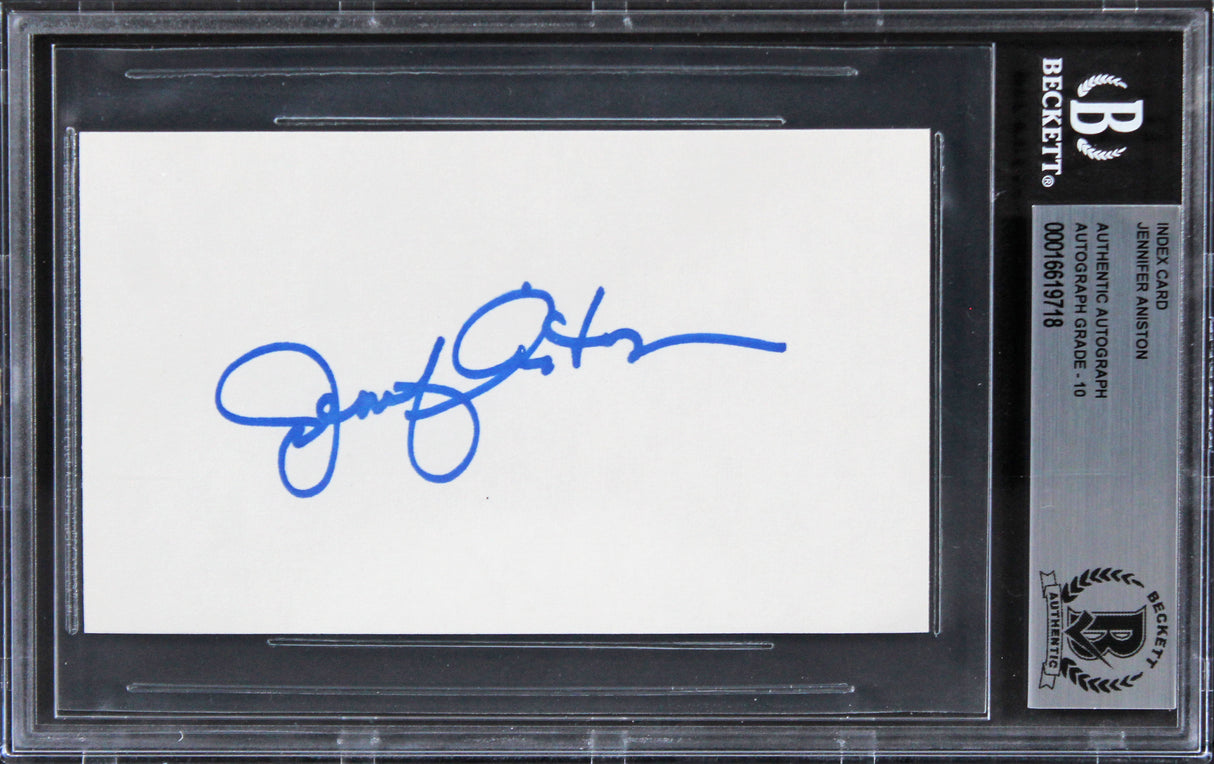 Jennifer Aniston Friends Signed 3x5 Index Card Auto Graded Gem 10! BAS Slabbed 1