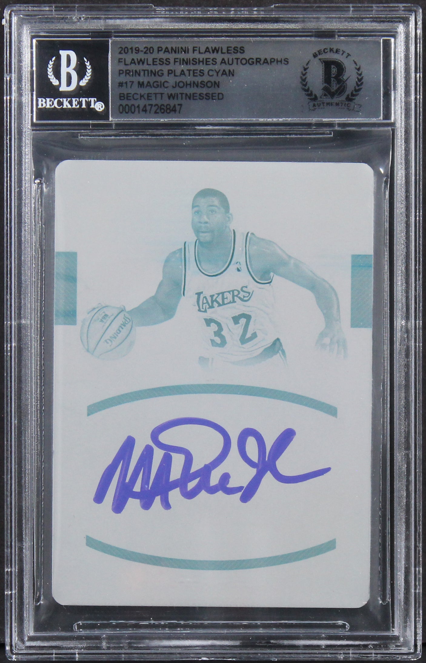 Lakers Magic Johnson Signed 2019 Panini Flawless PP Cyan #17 Card BAS Slabbed
